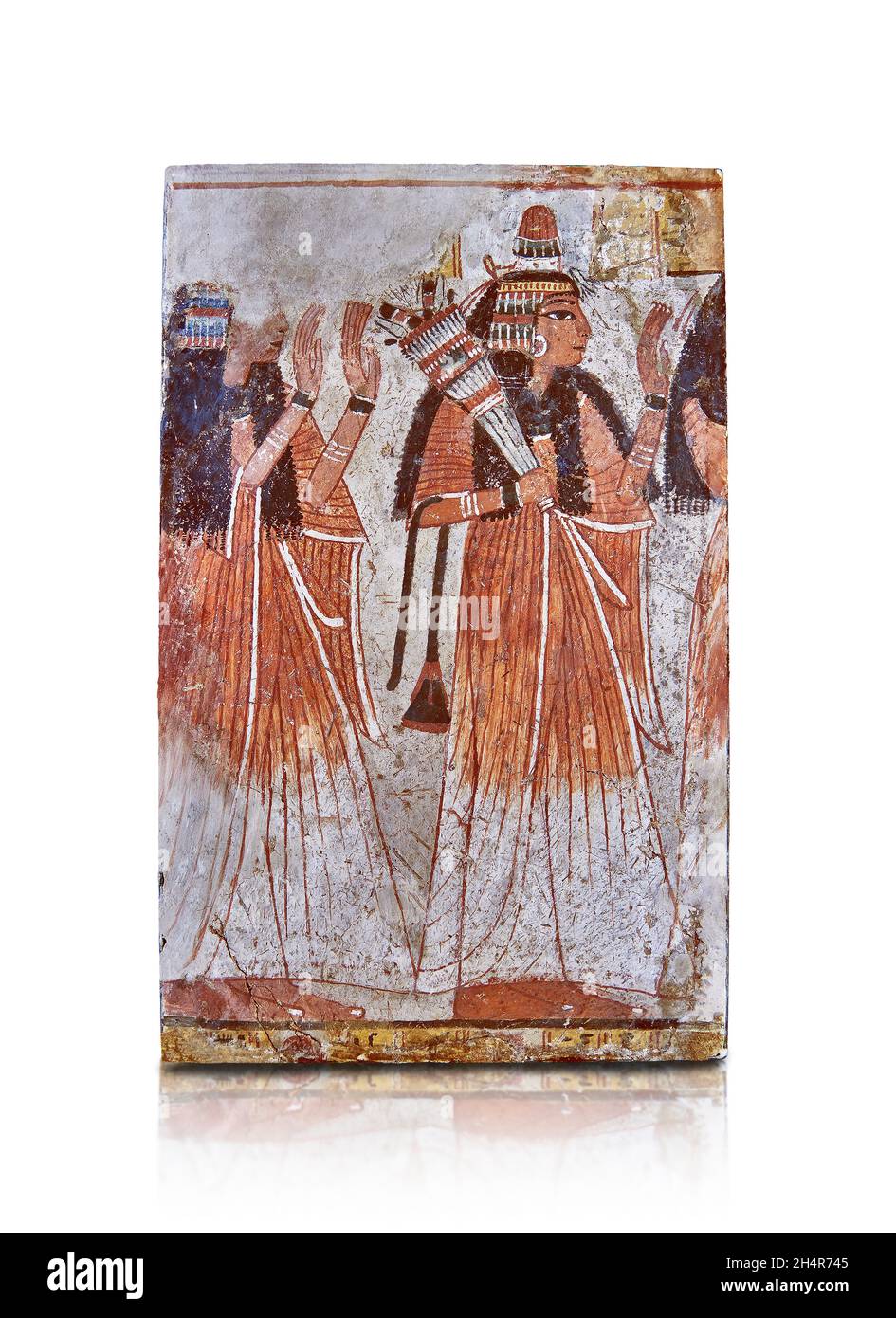 Antica tomba egiziana dipinto di una sfilata, 1250-1200AC, Teban tomba, . Museo del Louvre E13108 o CM 93. Ambientazione: Una sfilata di parenti; 2 standi donna Foto Stock