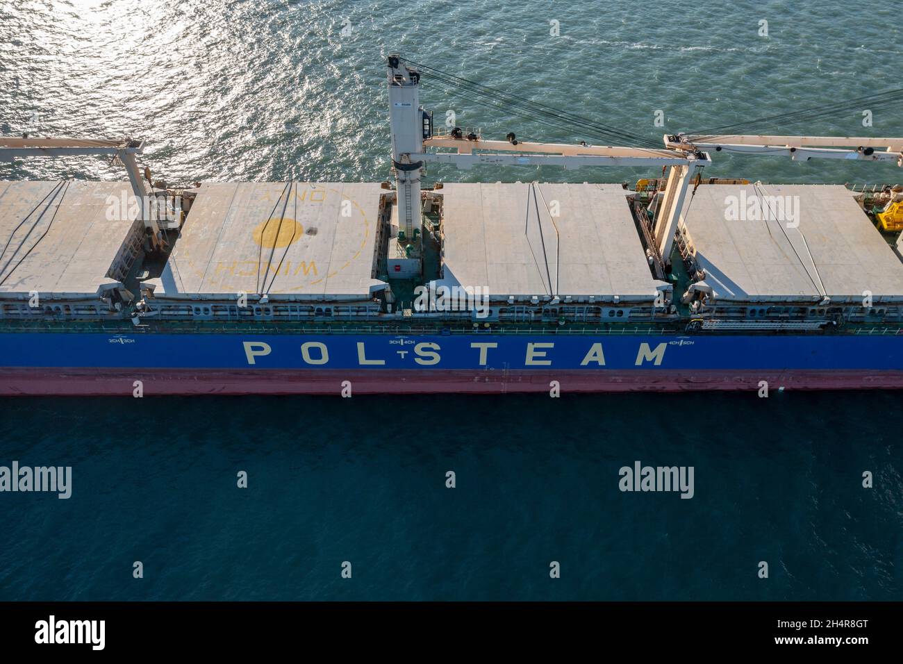 Detroit, Michigan - il ponte del Lubie, una nave oceanica ancorata nel fiume Detroit. Il Lubie, di proprietà della Società Polacca di Steamship (Polstea Foto Stock