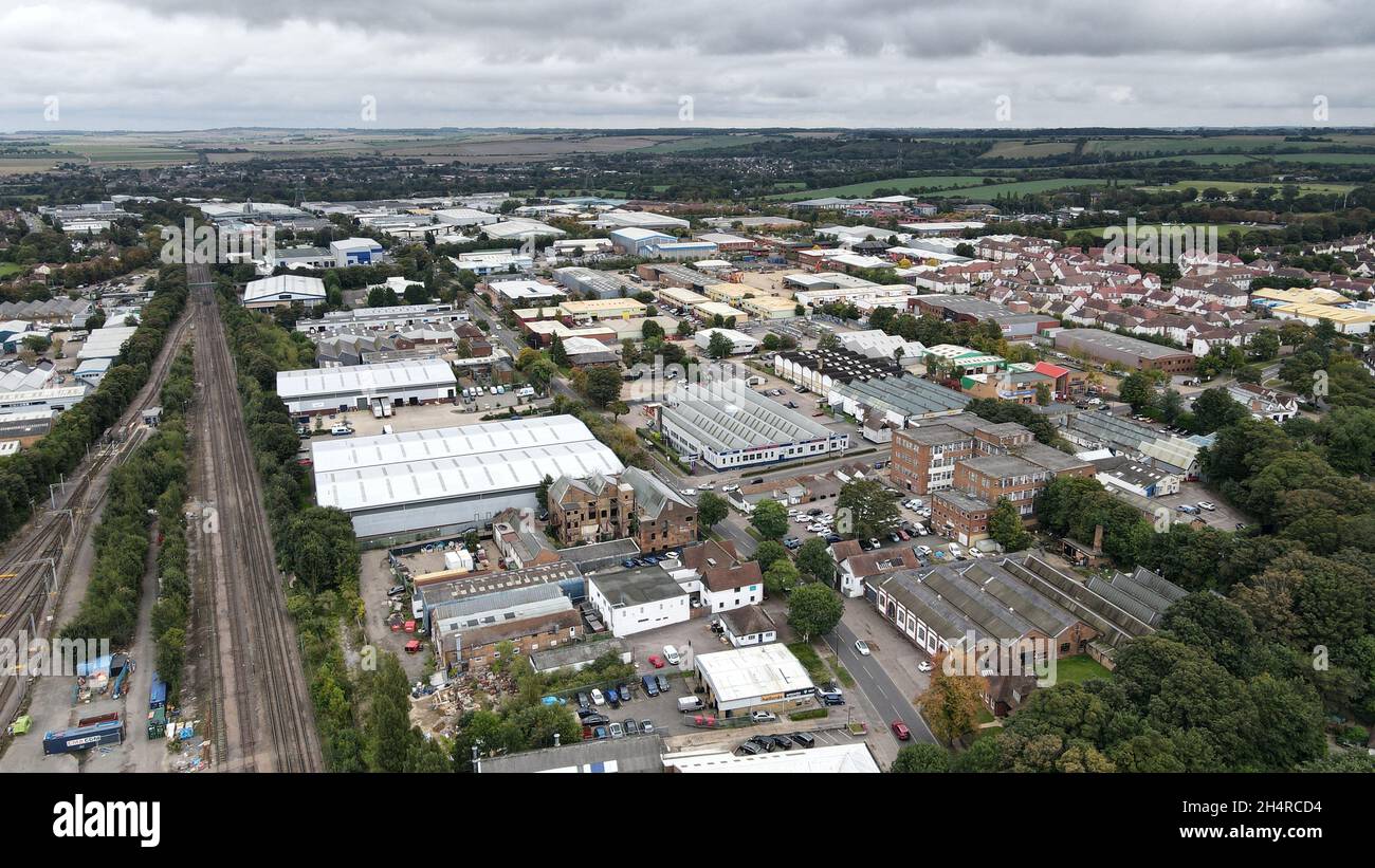 Trading Estate Letchworth Garden City, Hertfordshire Inghilterra Regno Unito drone Aerial Foto Stock