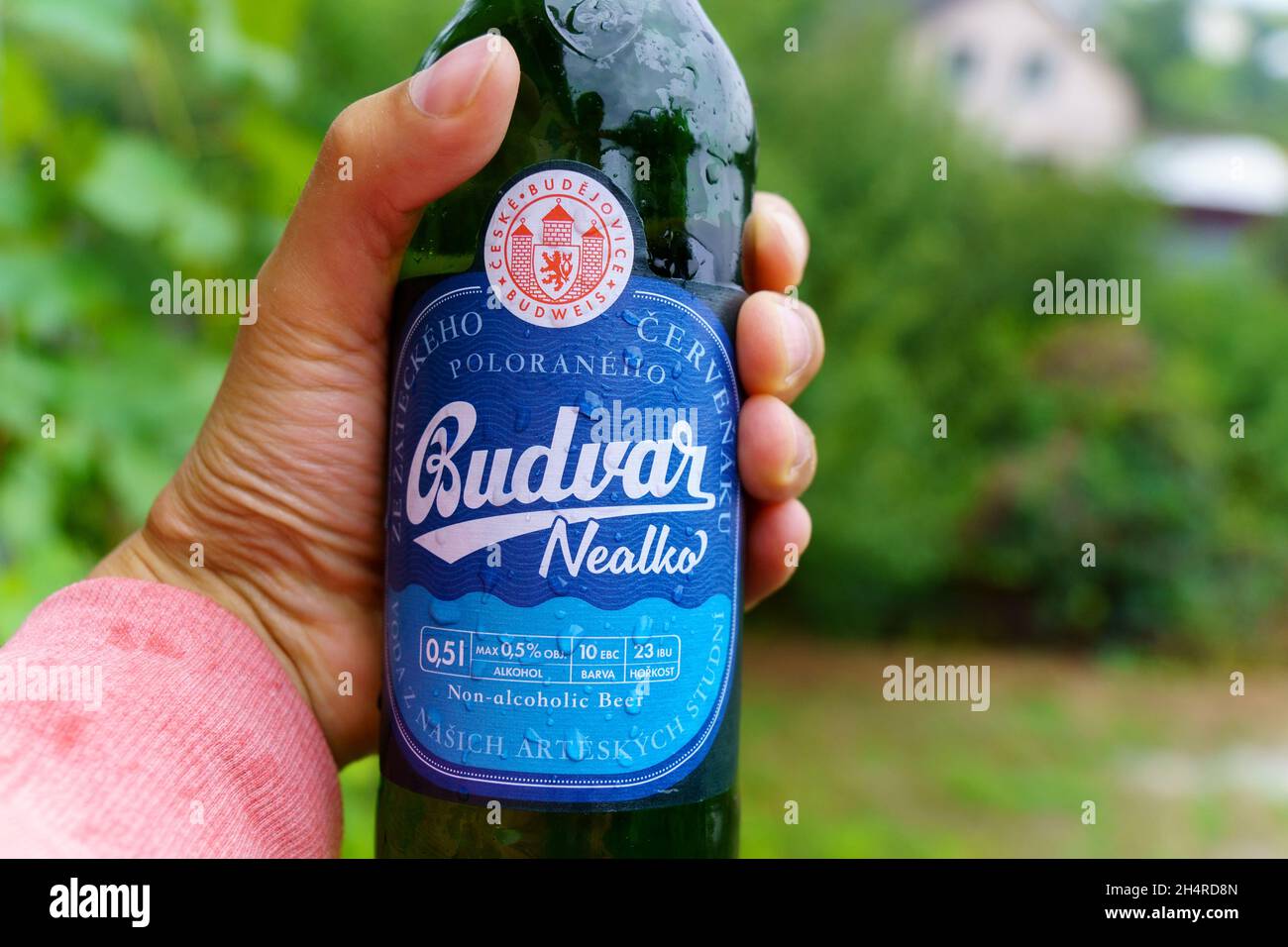 Volzhsky, Russia-25 settembre 2021: Budvar nealko non-alcoolic, una delle birre più vendute nella Repubblica Ceca Foto Stock