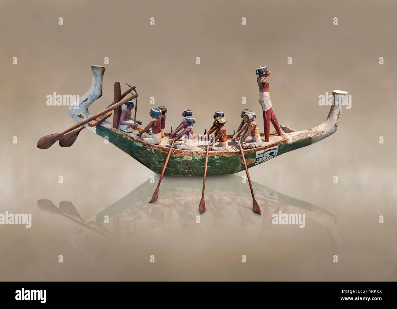Legno egiziano modello barca di legno, circa 2000 AC, Medio Impero. Museo del Louvre e 12027. Come per altri tipi di modello, dipinti murali di tomba dal Vecchio Re Foto Stock
