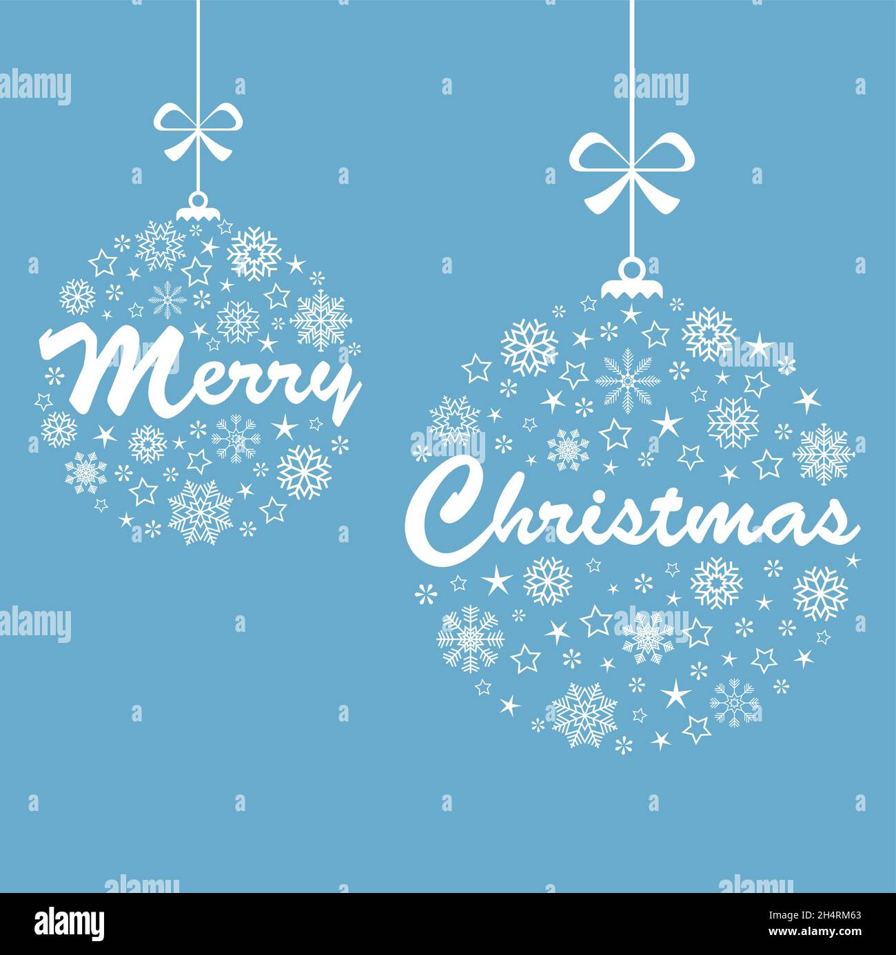 Baubles appesi di colore bianco con diverse icone astratte fiocchi di neve per Natale e concetti invernali, Merry Natale saluti testo all'interno di due ba Illustrazione Vettoriale