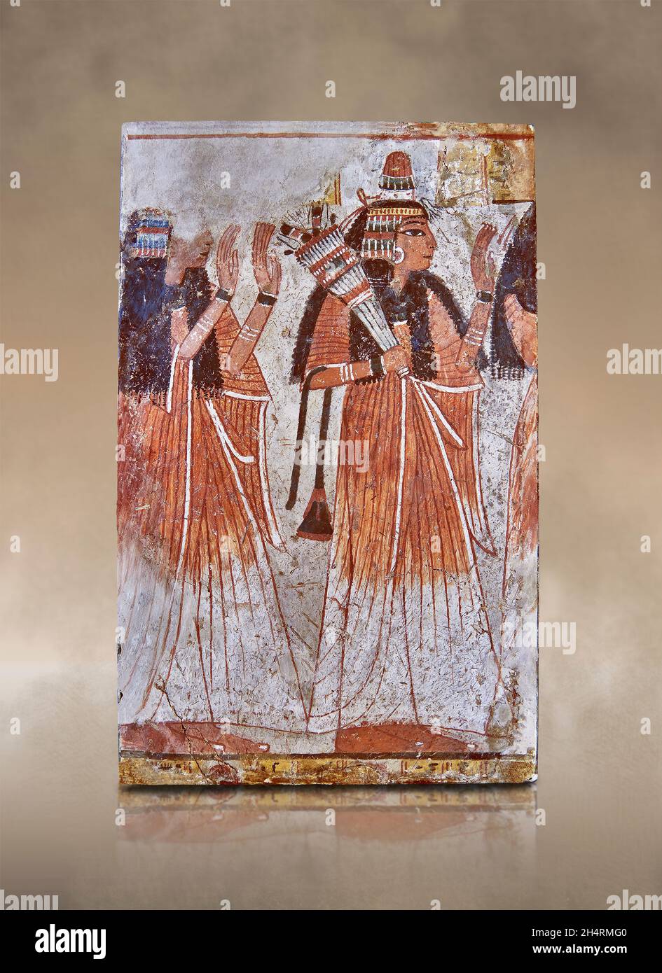Antica tomba egiziana dipinto di una sfilata, 1250-1200AC, Teban tomba, . Museo del Louvre E13108 o CM 93. Ambientazione: Una sfilata di parenti; 2 standi donna Foto Stock