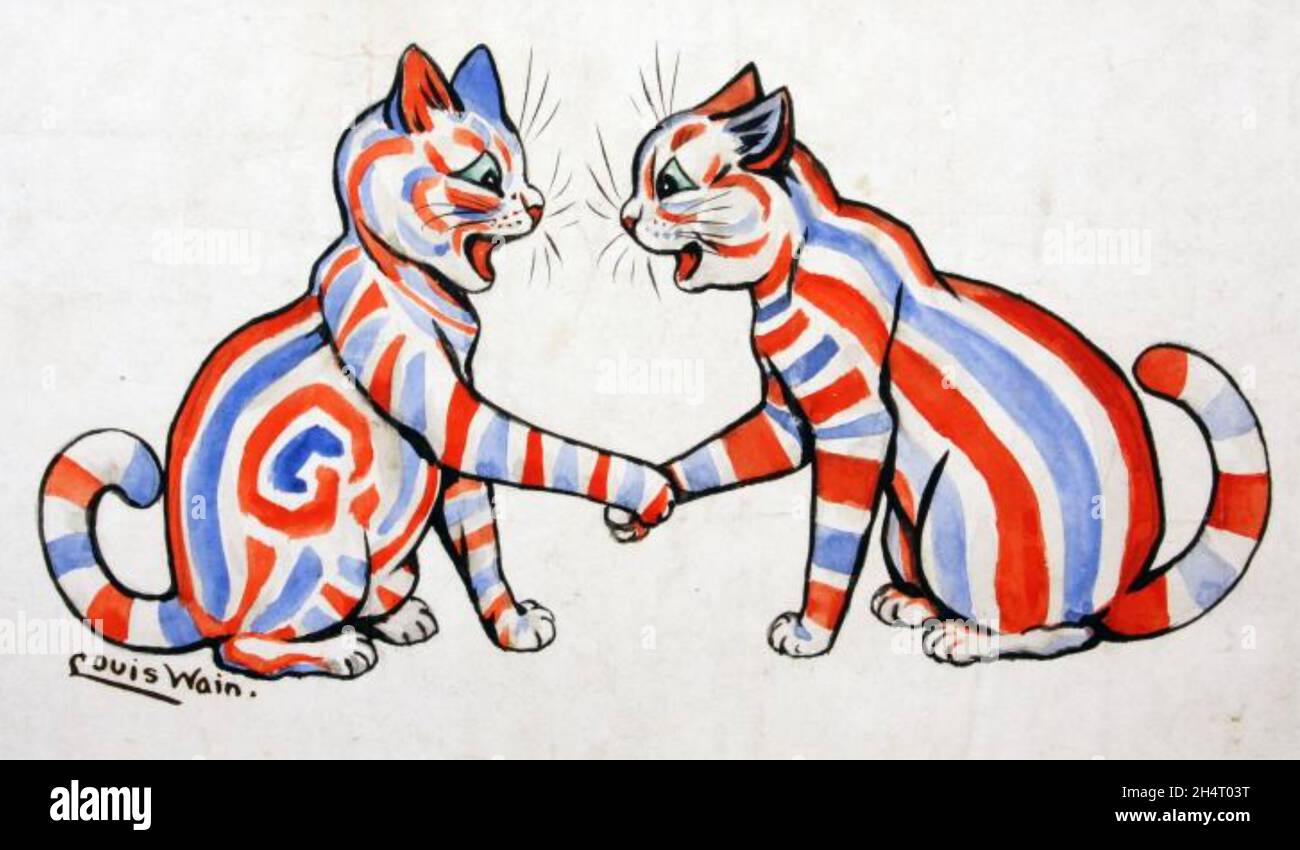 LOUIS WAIN (1860-1939) artista inglese meglio conosciuto per le sue illustrazioni di gatti.'gatti triped' Foto Stock
