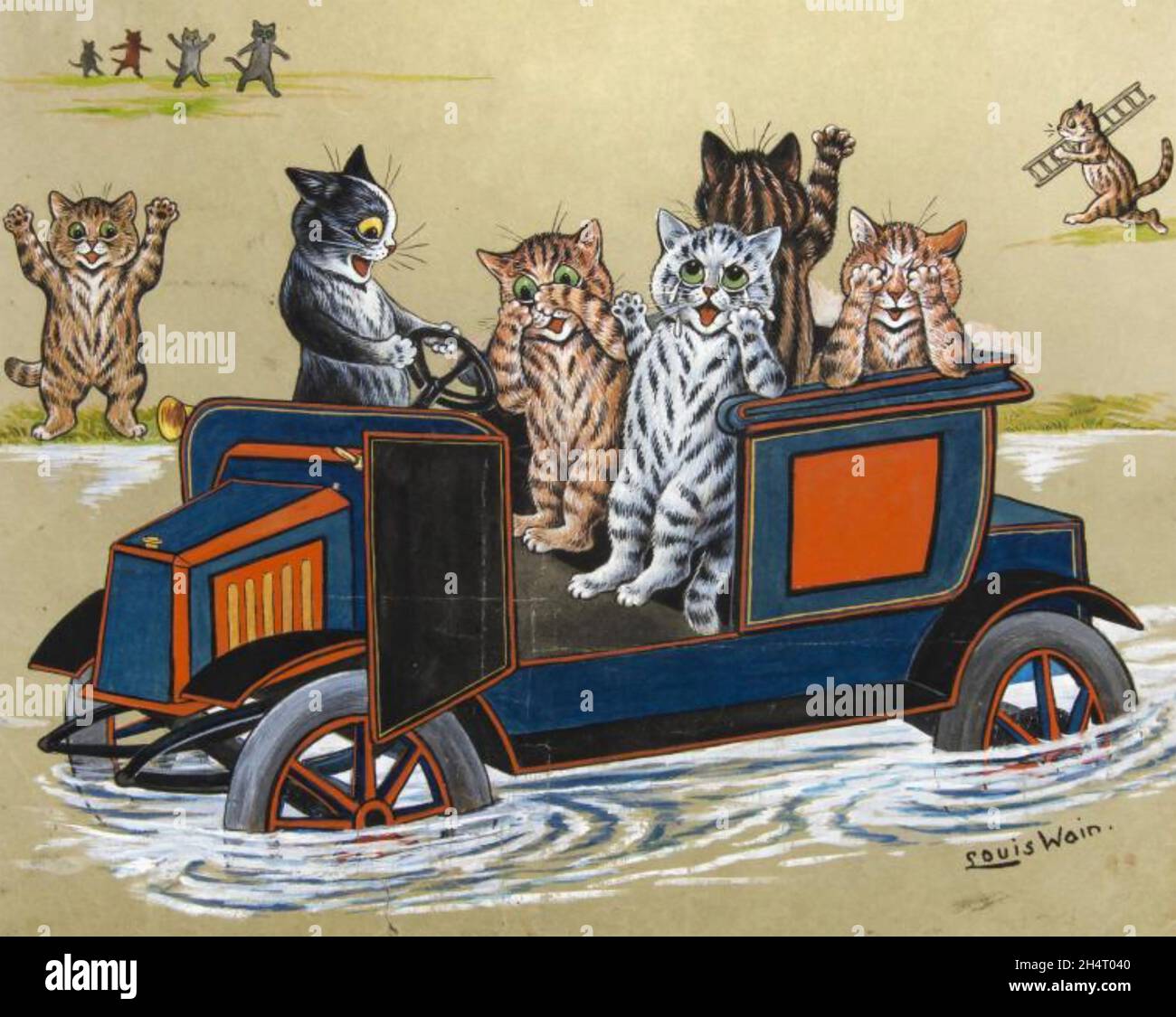 LOUIS WAIN (1860-1939) artista inglese meglio conosciuto per le sue illustrazioni di gatti. "The Motor Adventure" Foto Stock
