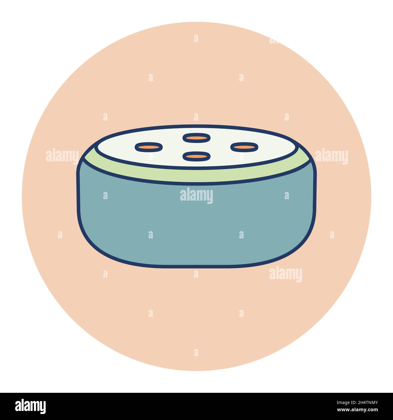 Altoparlante intelligente di piccole dimensioni con icona vettoriale a colori piatta per il riconoscimento vocale. Simbolo grafico per il design di applicazioni, logo, app e siti Web musicali e audio Illustrazione Vettoriale