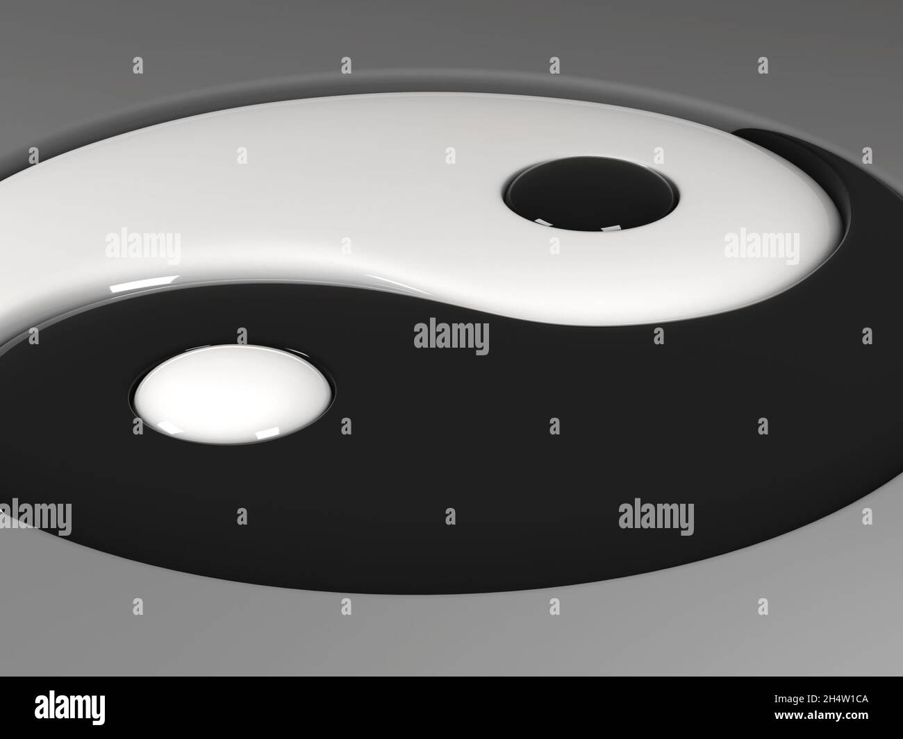 Rendering 3d dell'antico simbolo di Tao (yin e yang) con un aspetto lucido liquido Foto Stock