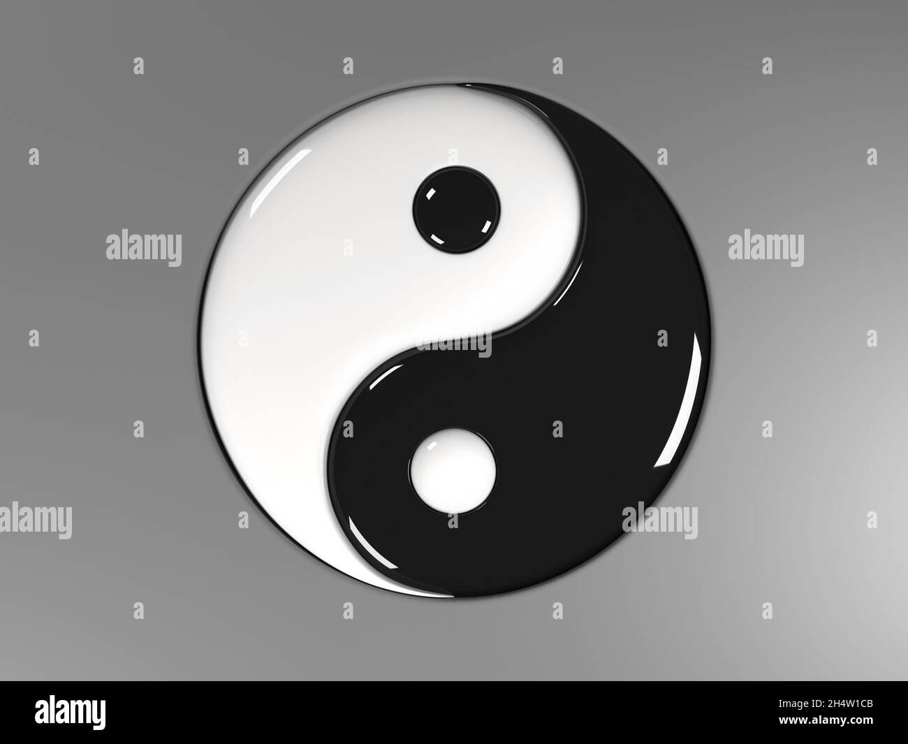 Rendering 3d dell'antico simbolo di Tao (yin e yang) con un aspetto lucido liquido Foto Stock