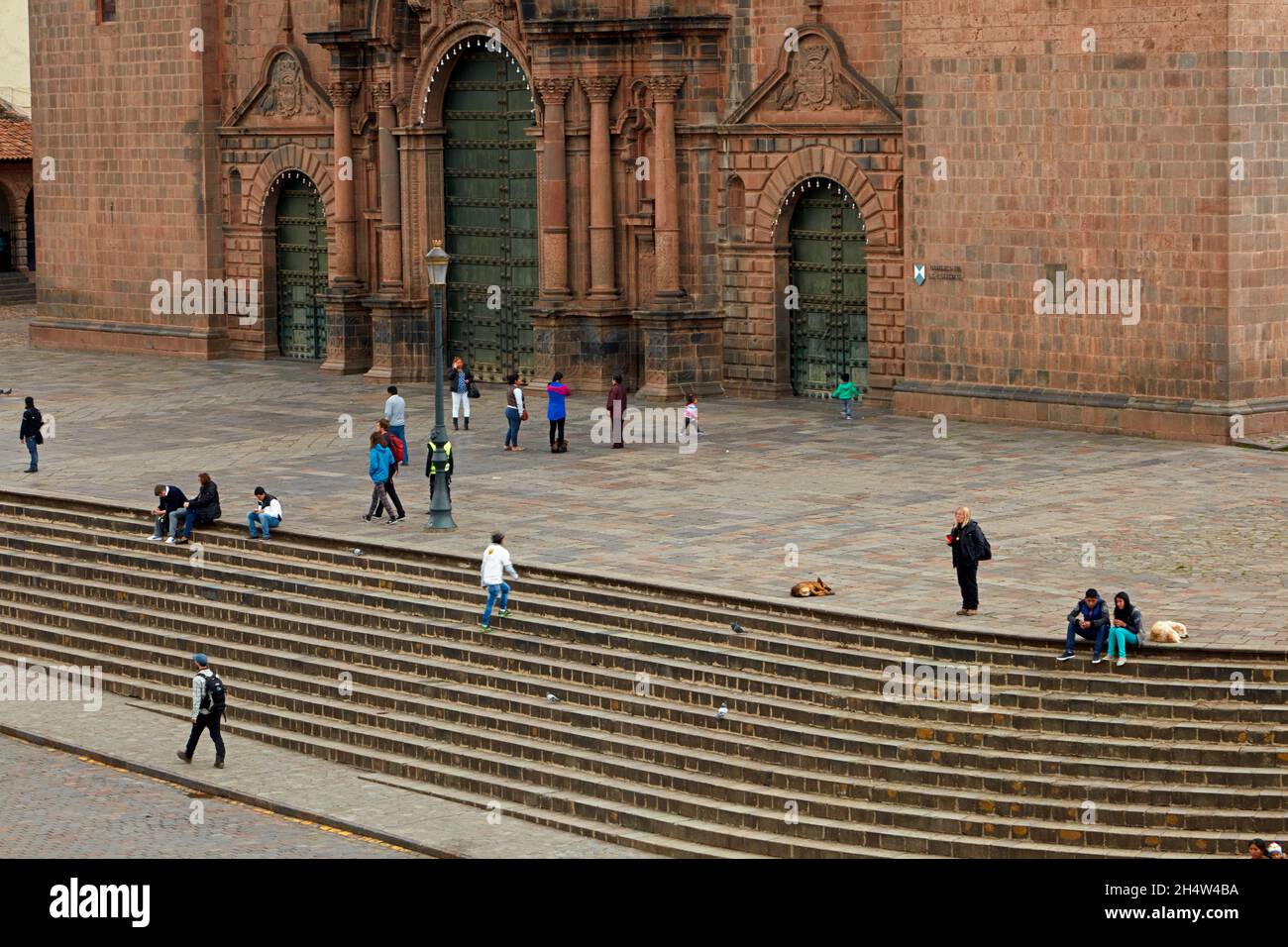 Steps e Cattedrale di Cusco, Plaza de Armas, Cusco, Perù, Sud America Foto Stock