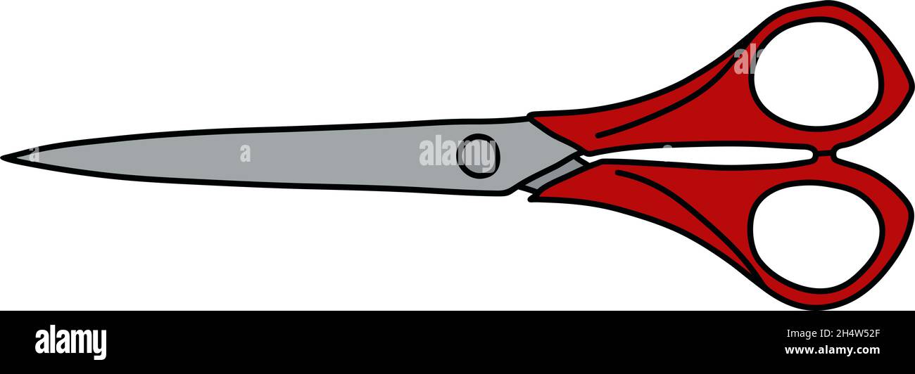 Il disegno a mano di una forbice con manico di plastica rosso Immagine e  Vettoriale - Alamy