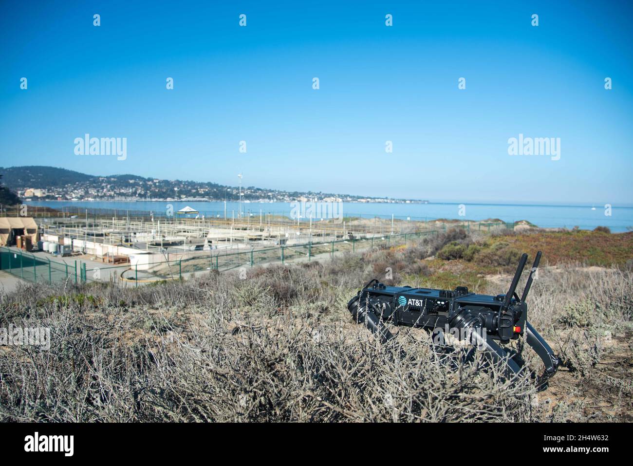 MONTEREY, California (novembre 3, 2021) il cane robotico “Fido-G” DI AT&T opera nella struttura Sea Land Air Military Research (SLAMR) presso la Naval Postgraduate School (NPS) durante il suo evento Joint Interagency Field Experimentation (JIFX) 22-1, 3 novembre 2021. Il programma NPS JIFX, che tiene eventi di sperimentazione trimestrali, esiste per fornire interazioni collaborative tra docenti NPS, studenti, industria della difesa e università per valutare le applicazioni di difesa delle tecnologie emergenti in un ambiente operativo sul campo. JIFX consente a ingegneri e imprenditori di diventare più istruiti riguardo a Depar Foto Stock