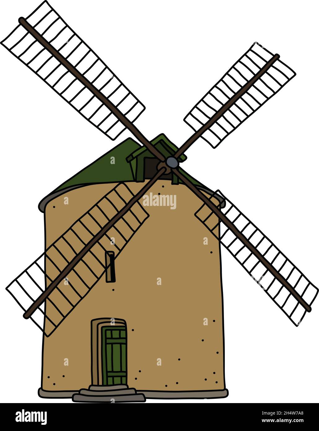 Il disegno a mano di un vecchio mulino a vento strone Illustrazione Vettoriale