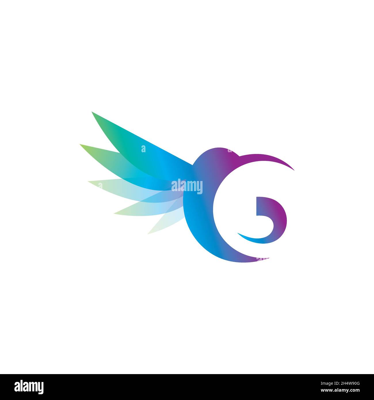 Disegno vettoriale. Combinazione di logo dalla lettera G e colibrì. Illustrazione Vettoriale
