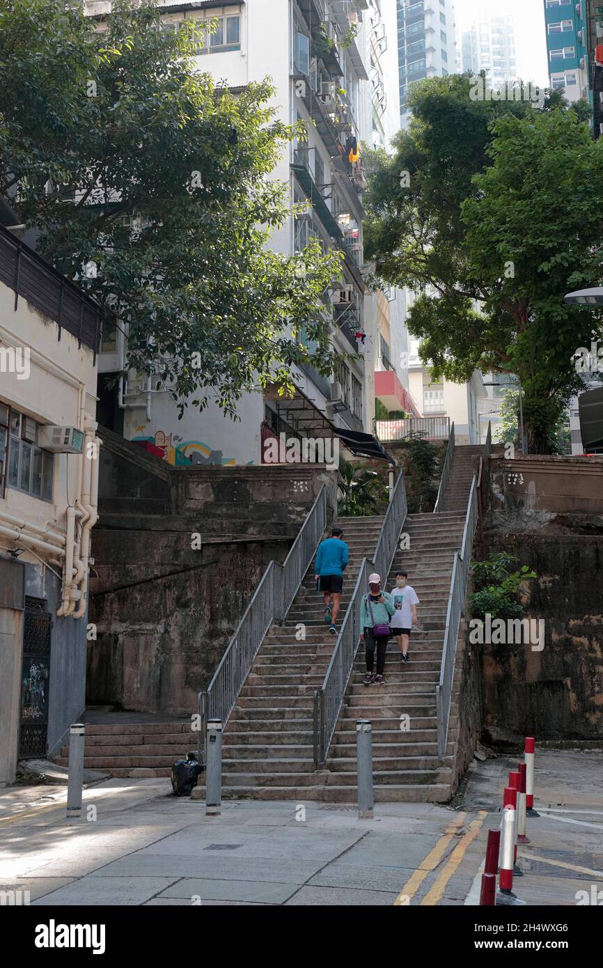 Composizione verticale, scala a Pound Lane, Sai Ying Pun, Hong Kong, Cina 3rd Nov 2021 Foto Stock