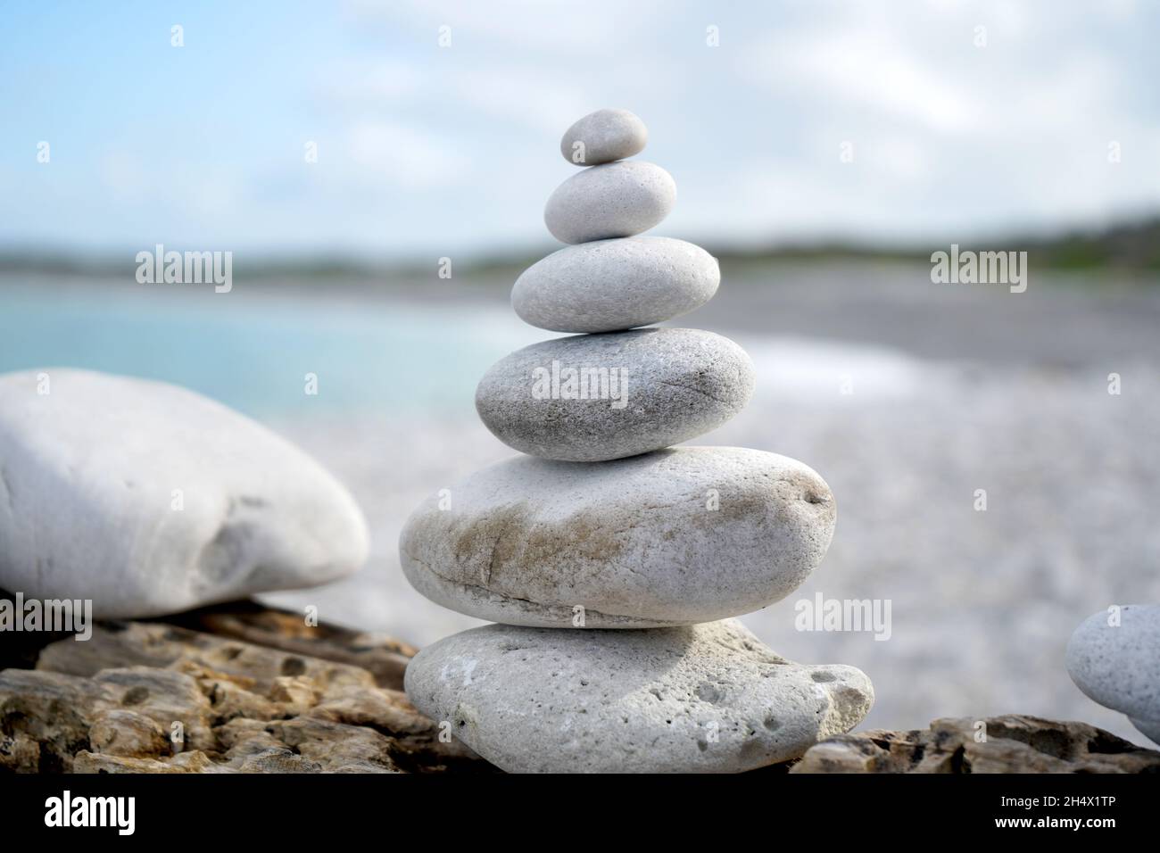 Stack di pebble bilanciamento, concetto zen Foto Stock