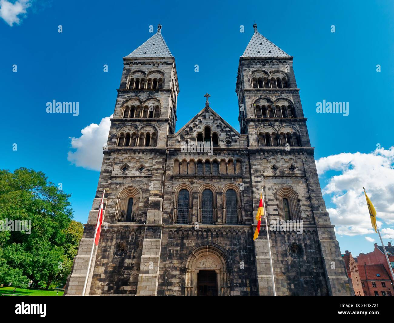 Cattedrale di Lund in Svezia, visto dal di sotto Foto Stock