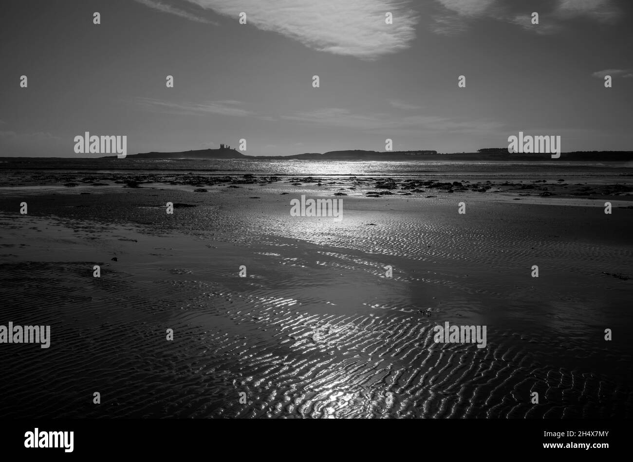 Luce autunnale su Embleton Beach, Northumberland, Regno Unito Foto Stock