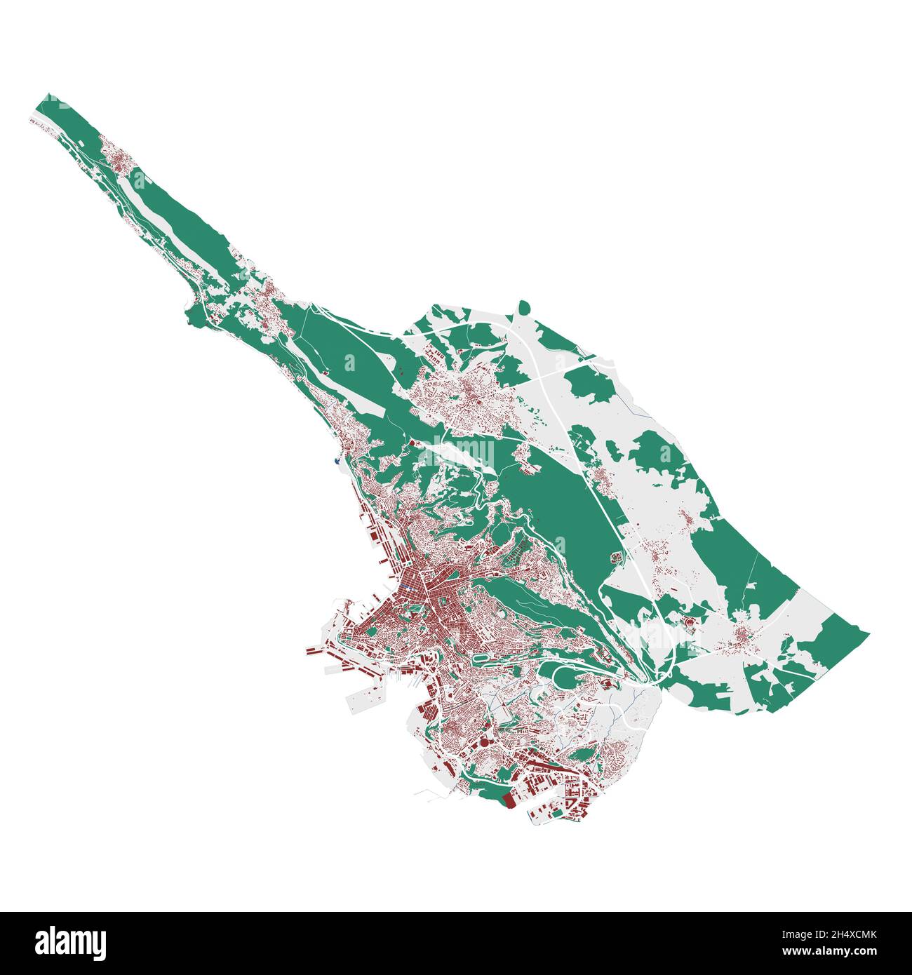 Mappa vettoriale di Trieste. Mappa dettagliata dell'area amministrativa di Trieste. Panorama urbano. Illustrazione vettoriale senza royalty. Mappa del profilo con edifici Illustrazione Vettoriale