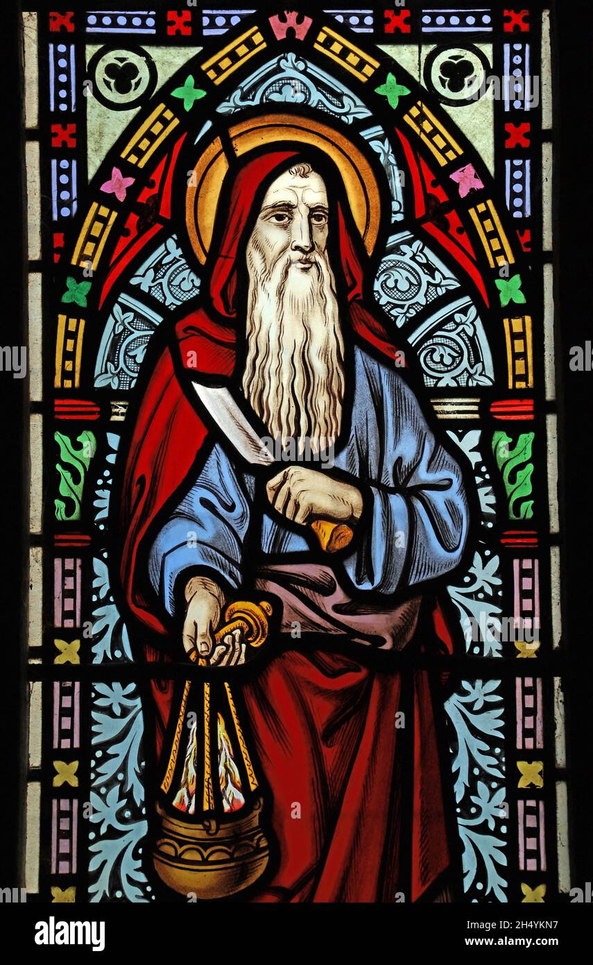 Una vetrata di Michael o'Connor raffigurante Saint Mark, St Michael & All Angels Church, Fringford, Oxfordshire Foto Stock