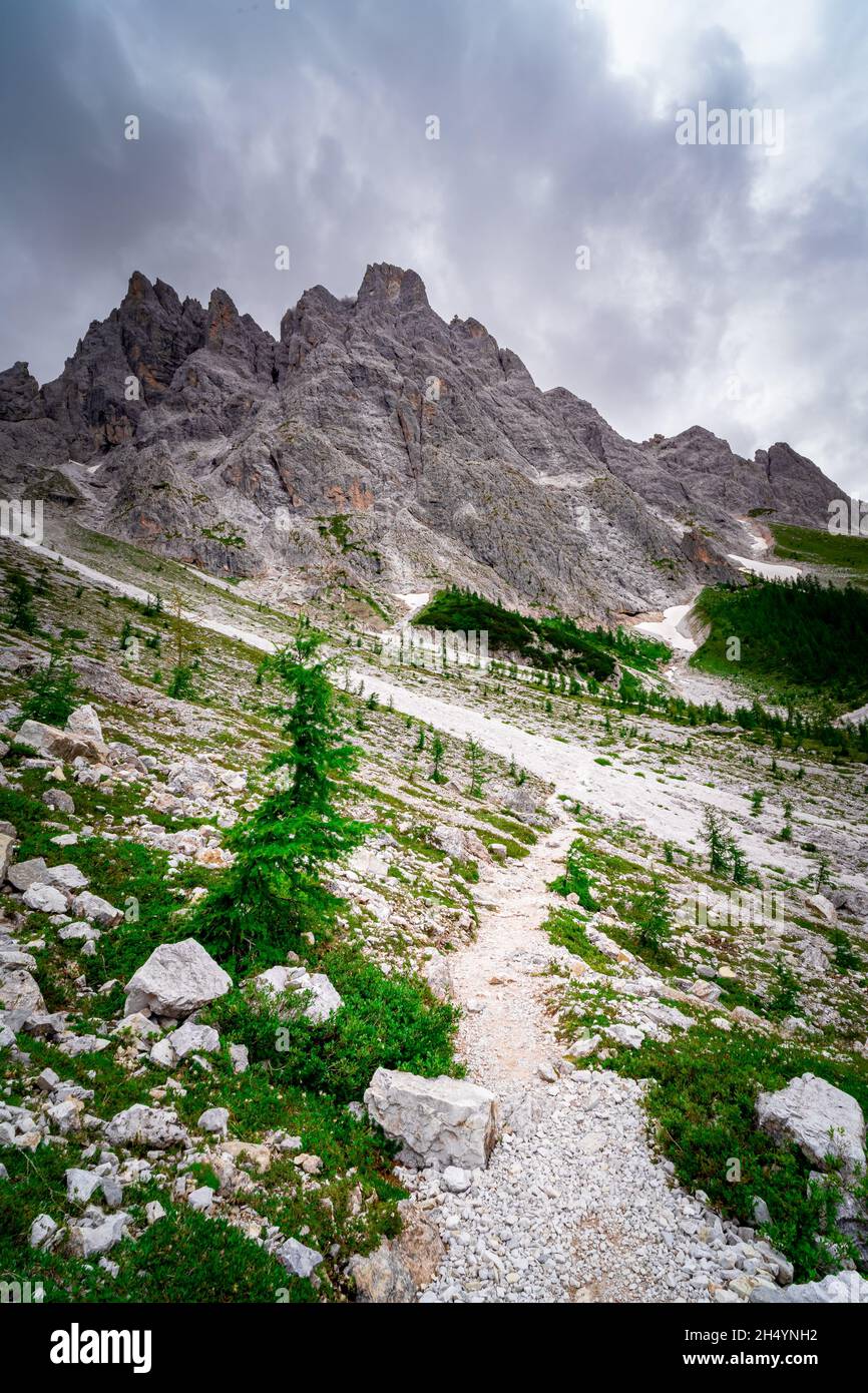 Escursione alle Dolomiti di Rotwandwiesen Alto Adige Italia Foto Stock