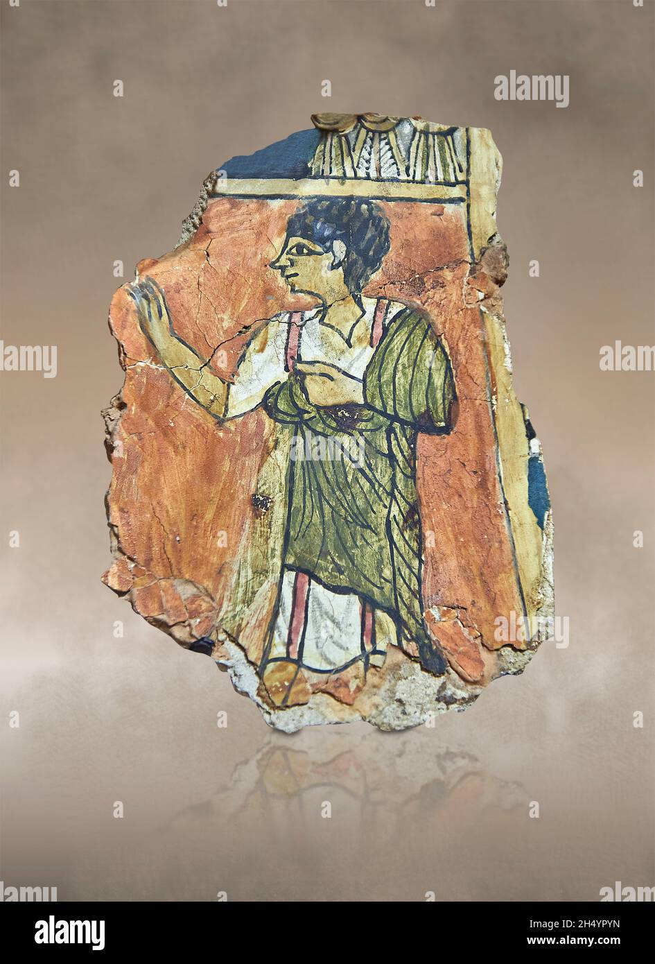 L'uomo romano egiziano in una tunica da un cartonetto mummy, 100-299 d.C. Museo del Louvre E25384. Nell'orecchio romano in Egitto, gli abiti drapped erano infine REP Foto Stock