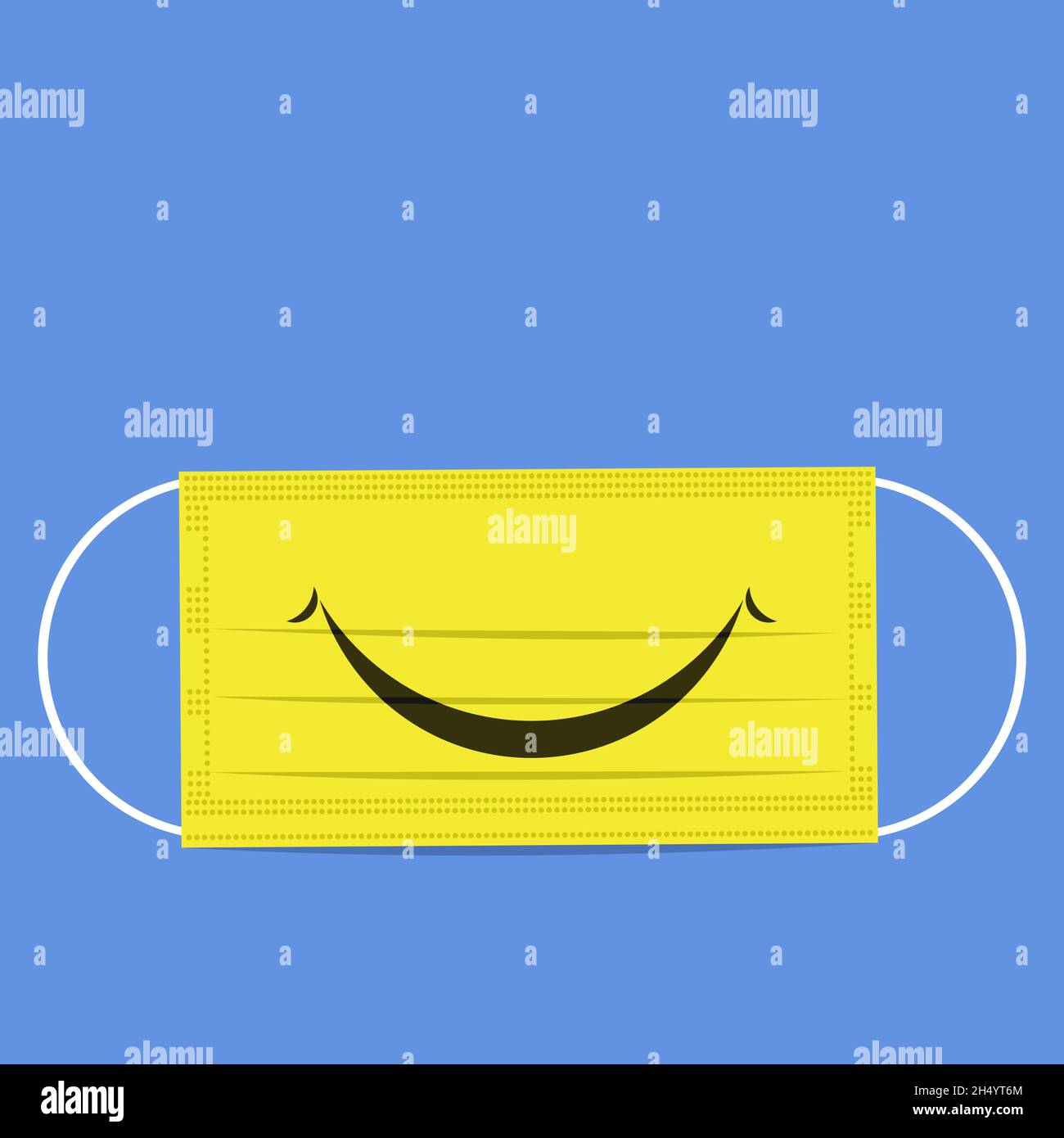 Illustrazione concettuale di una maschera chirurgica con un segnale sorriso su di essa Illustrazione Vettoriale