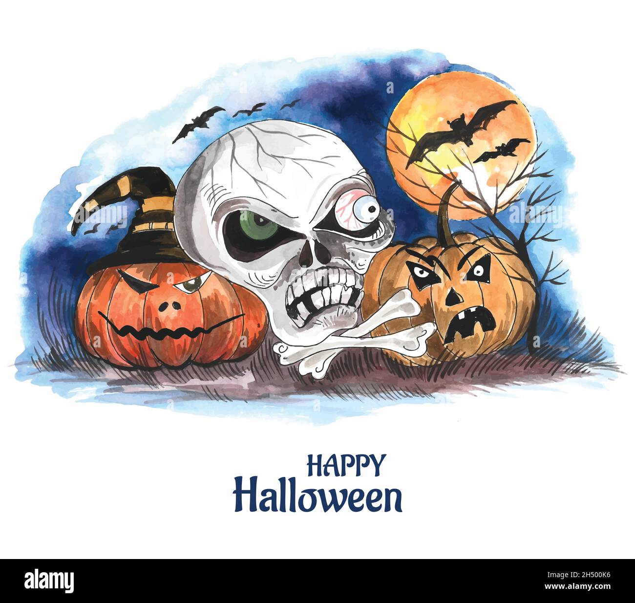 Halloween notte di sfondo zucche e il design del castello scuro Illustrazione Vettoriale