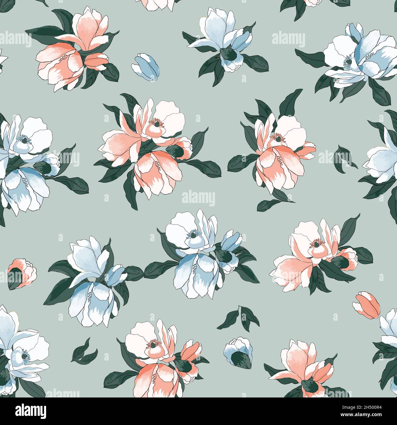 Bella struttura senza cuciture con magnolia esotica Illustrazione Vettoriale