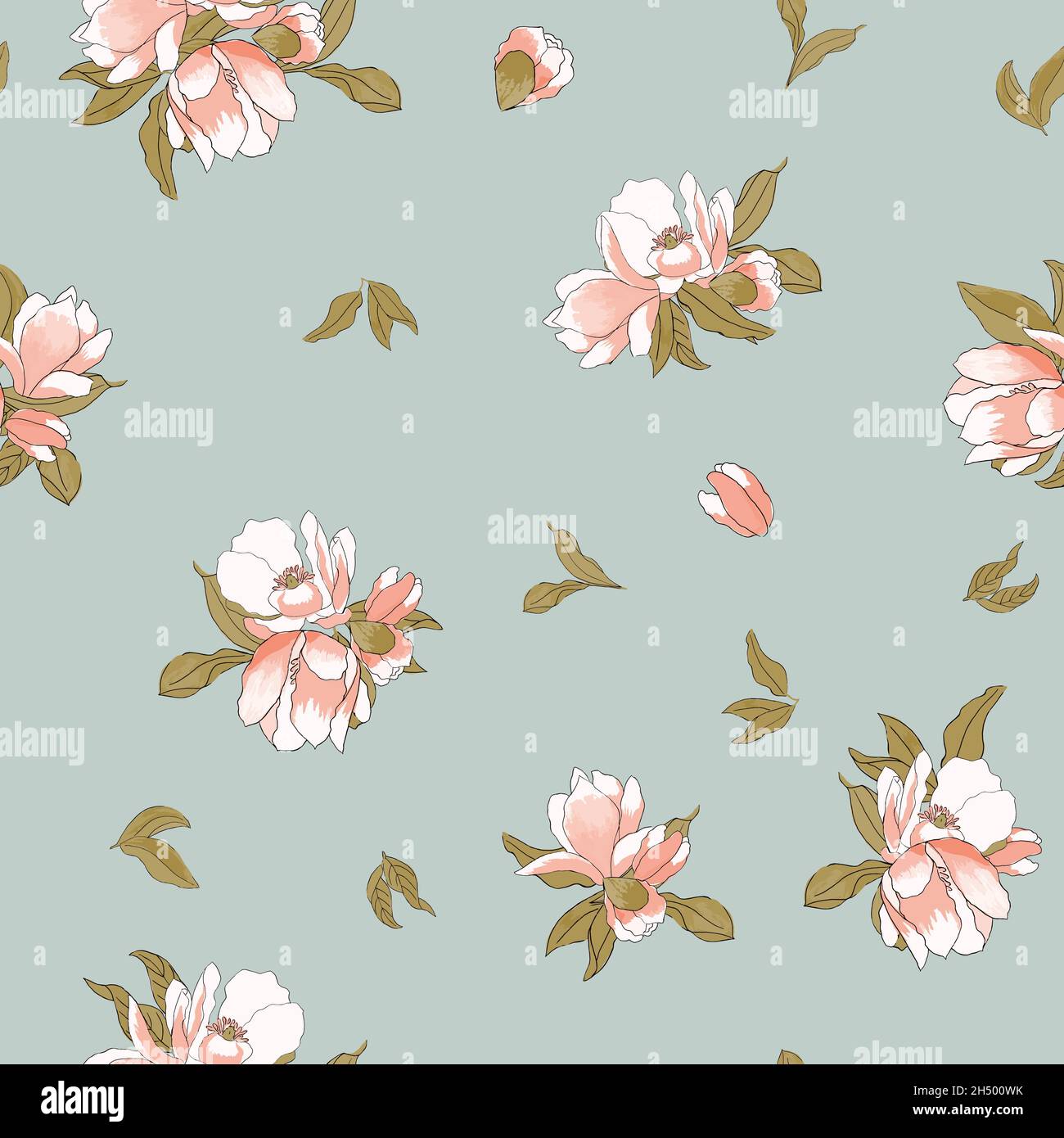 Bella struttura senza cuciture con magnolia esotica Illustrazione Vettoriale