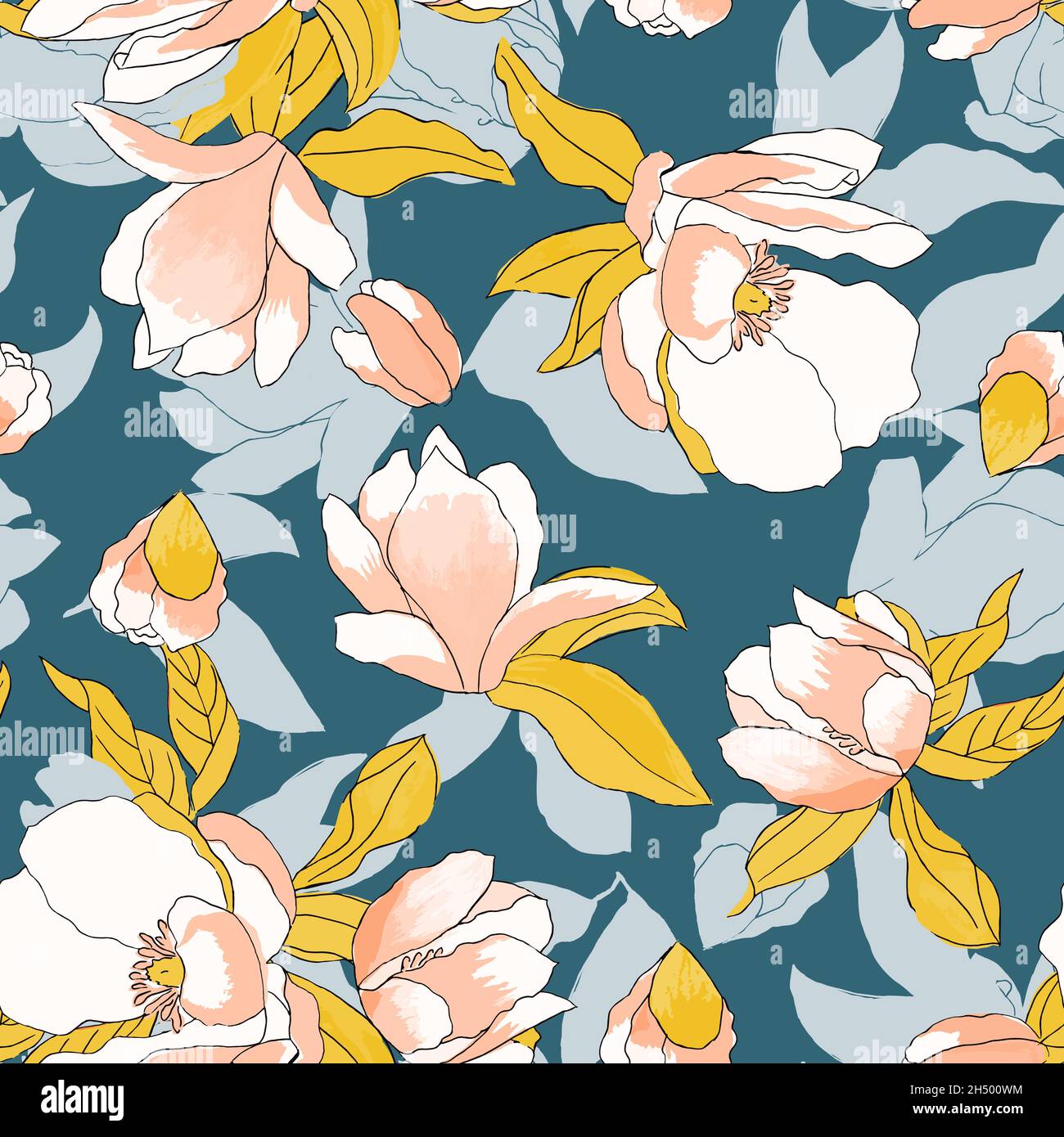 Bella struttura senza cuciture con magnolia esotica Illustrazione Vettoriale