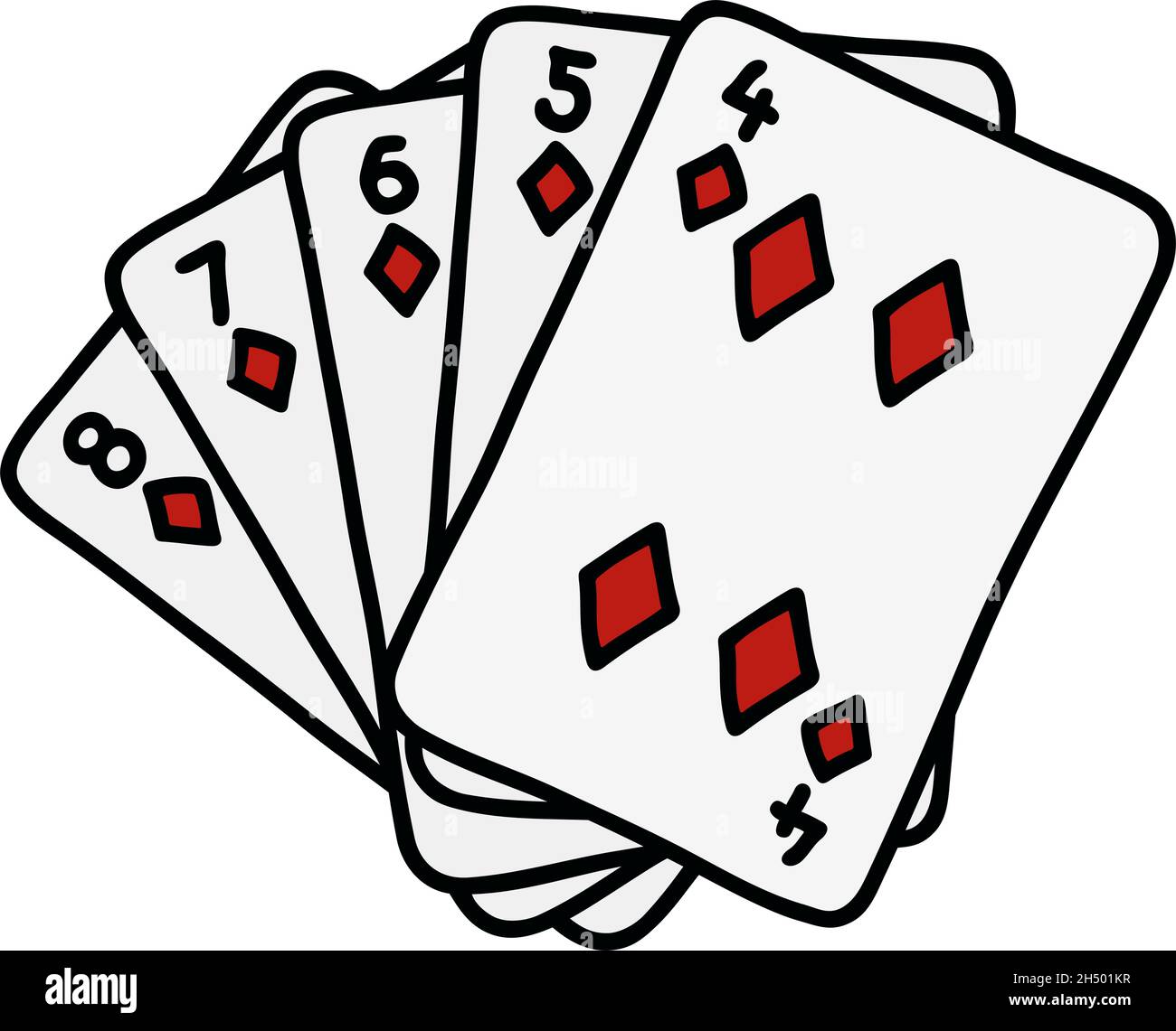 Disegno a mano di diamanti streight di divertenti carte da poker Illustrazione Vettoriale