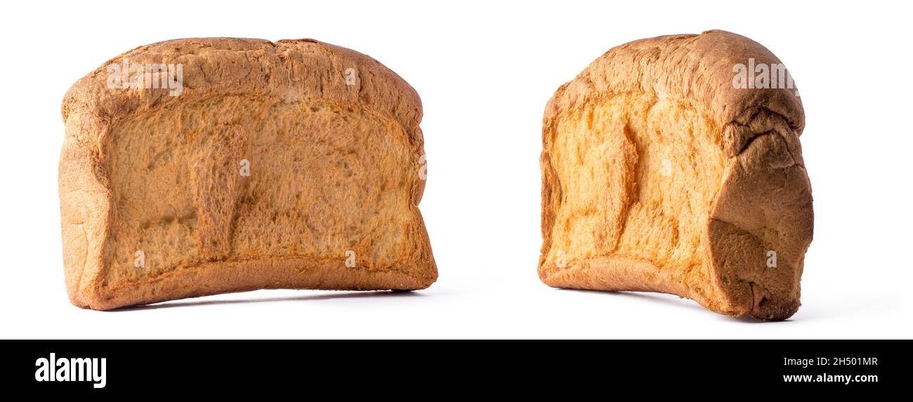 pane arrosto, un set di pane sottile e crudo fatto con pasta fermentata in diverse angolazioni, isolato su sfondo bianco, collezione Foto Stock