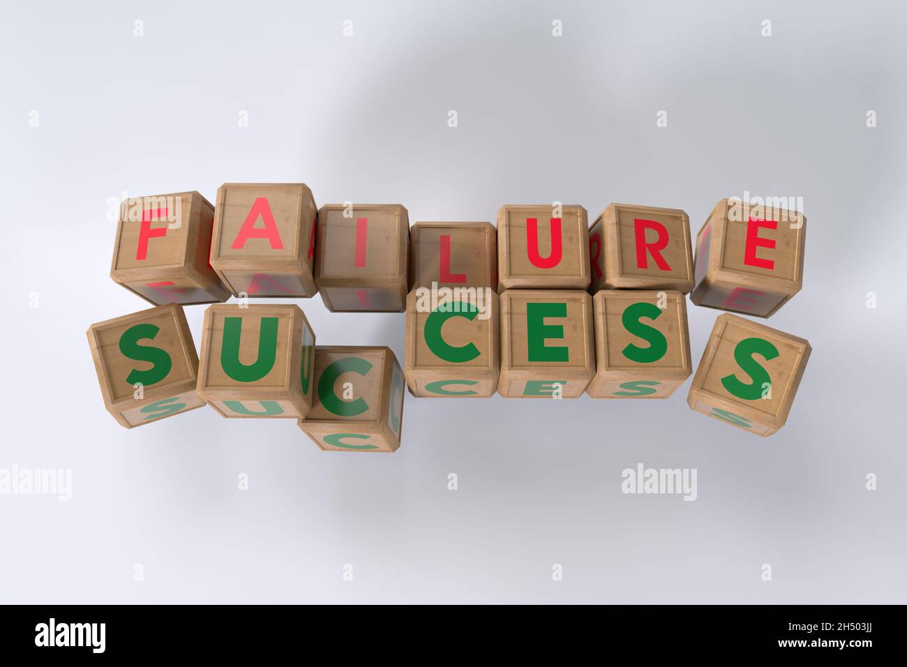 Fallimento e successo dice concetto complementare in legno 3d Foto Stock