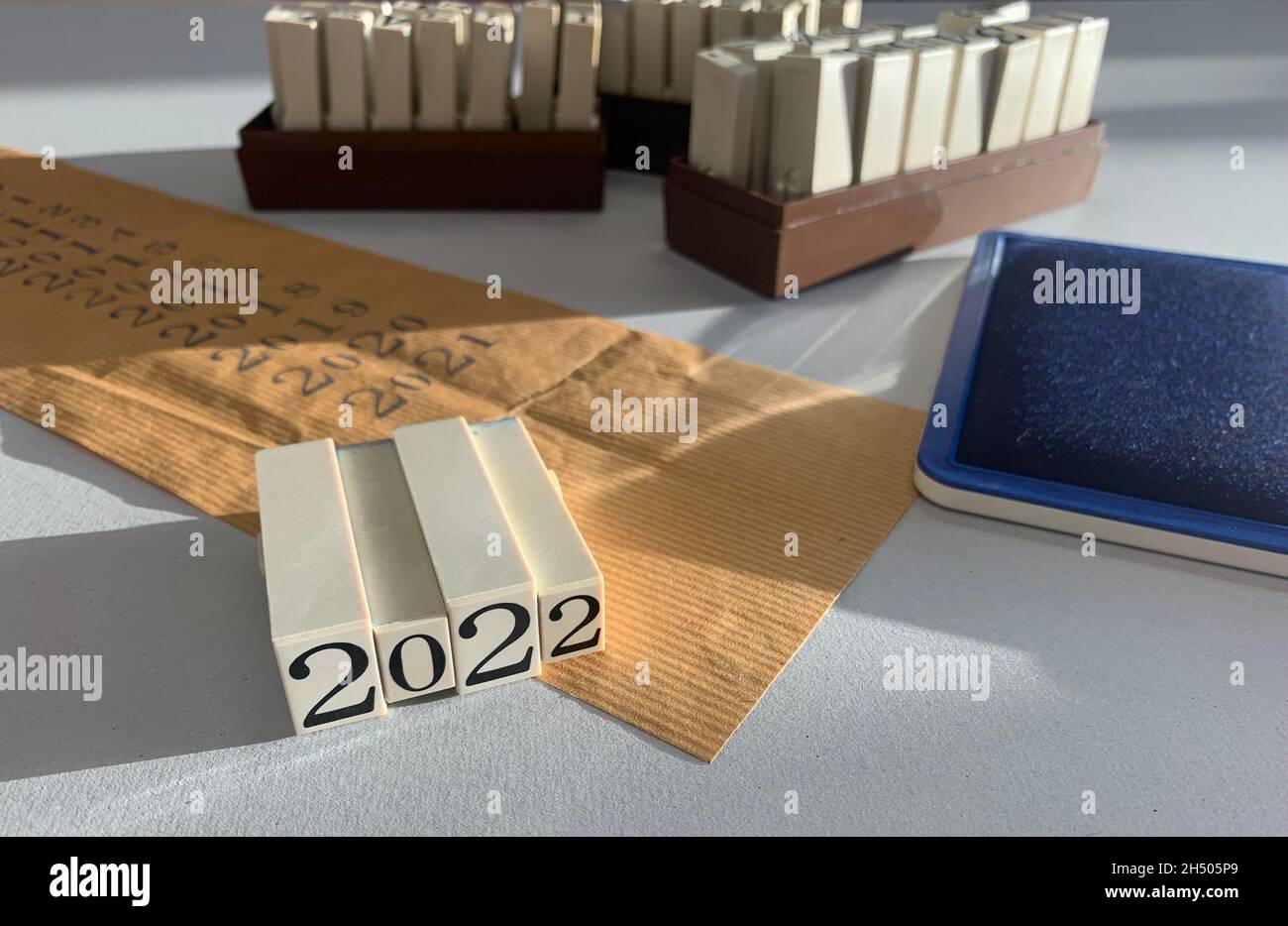 2022 nuovo anno digitare font word stamp Foto Stock