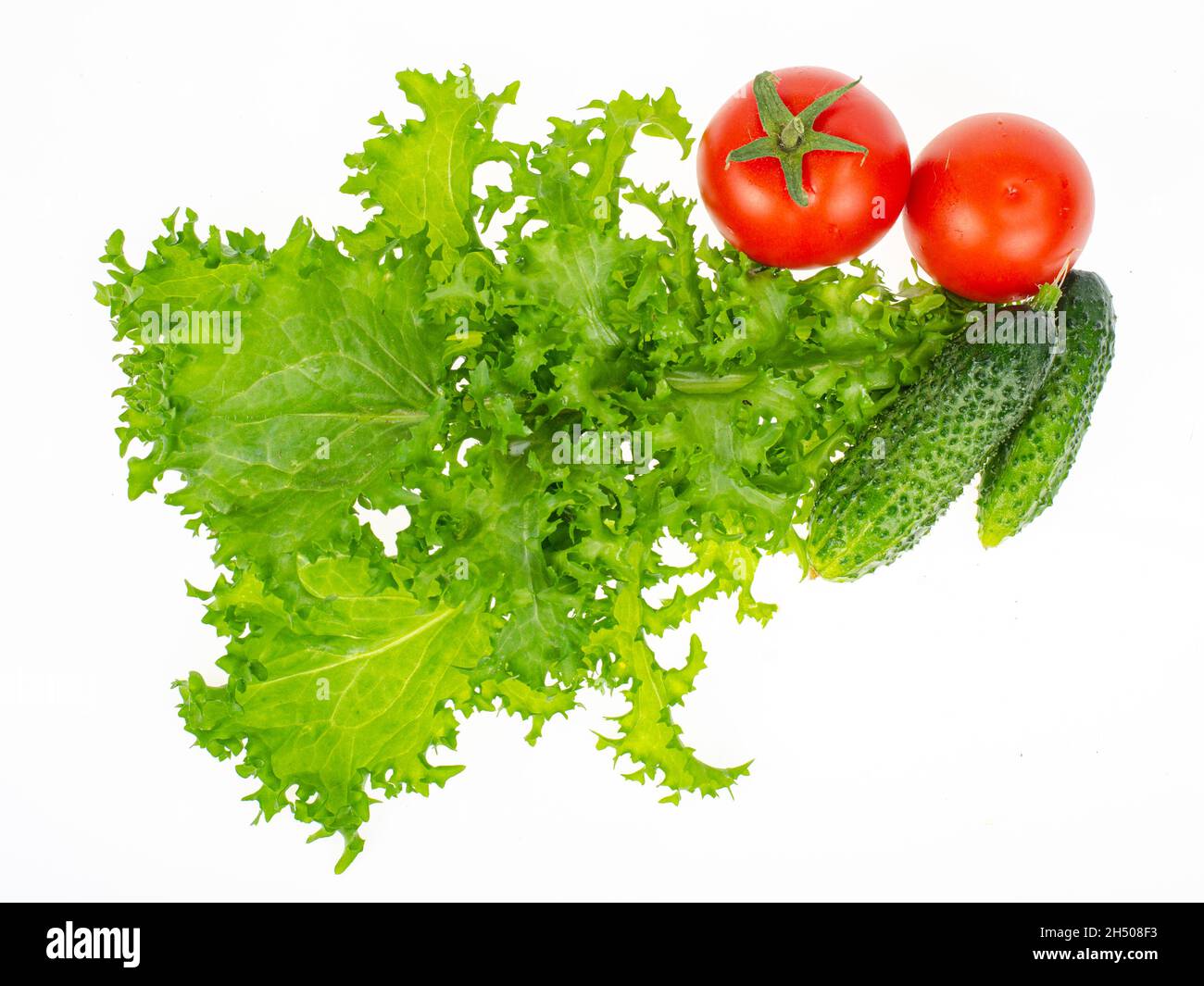 Piccolo mucchio di verdi da giardino fatti in casa per l'insalata. Foto studio. Foto Stock