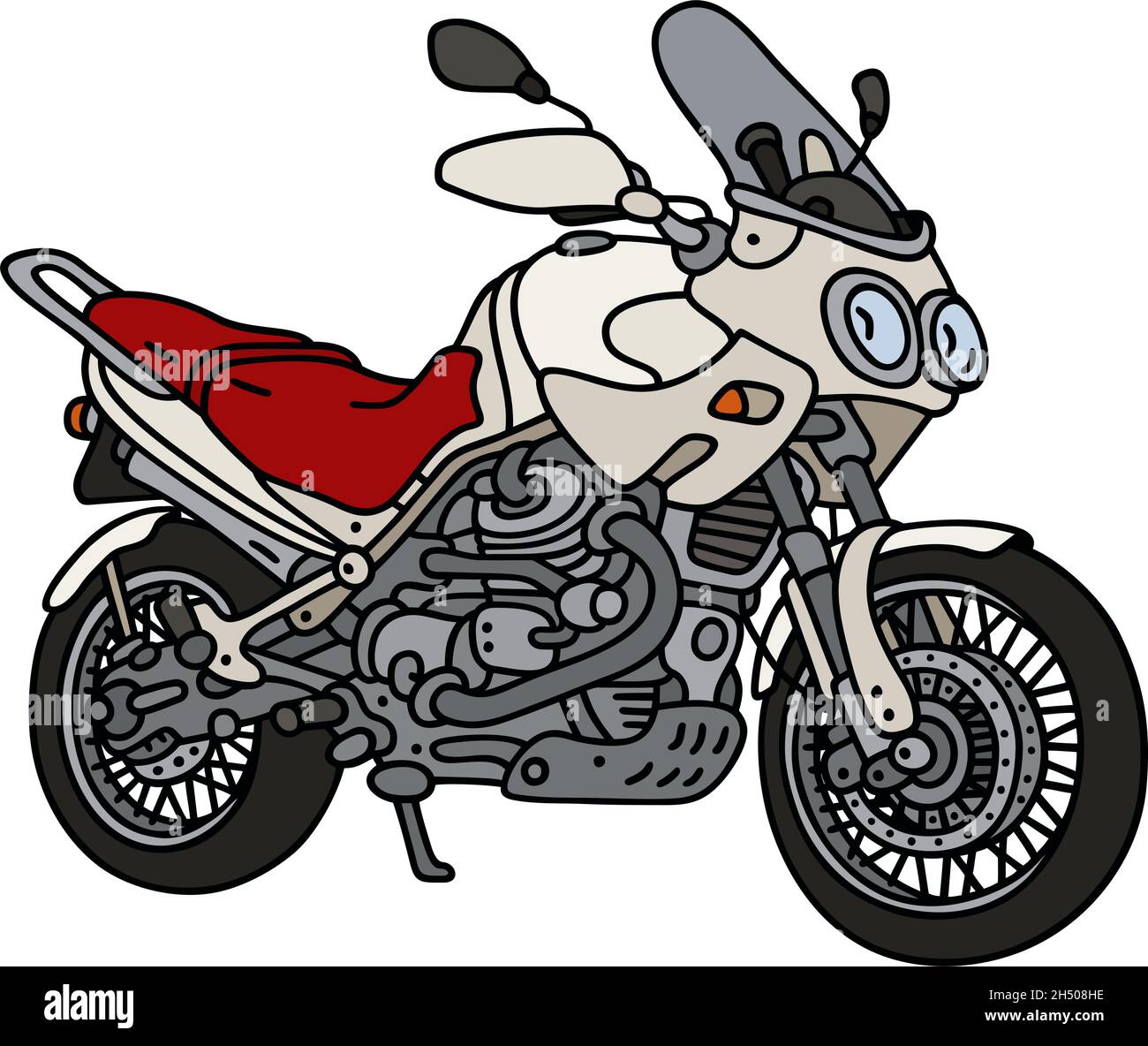 Disegno a mano di una moto enduro pesante vhite Illustrazione Vettoriale