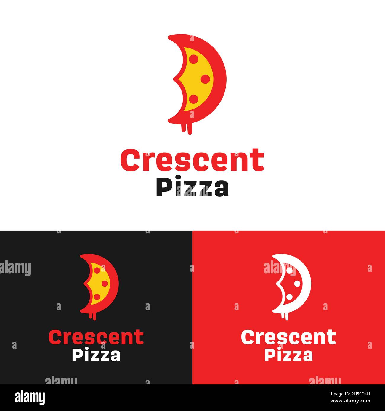 Modello Crescent Pizza in stile piatto con logo. Adatto per Pizzeria Pizza Shop Ristorante Cafe Bakery Company Brand Business Logo Design. Illustrazione Vettoriale