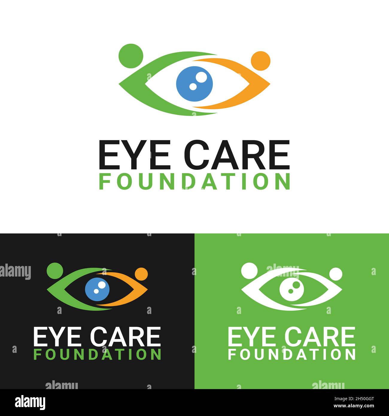 Astratto occhio con la gente per il medico dell'occhio Clinic Hospital Care Foundation Community Business Company Logo Design Template. Illustrazione Vettoriale