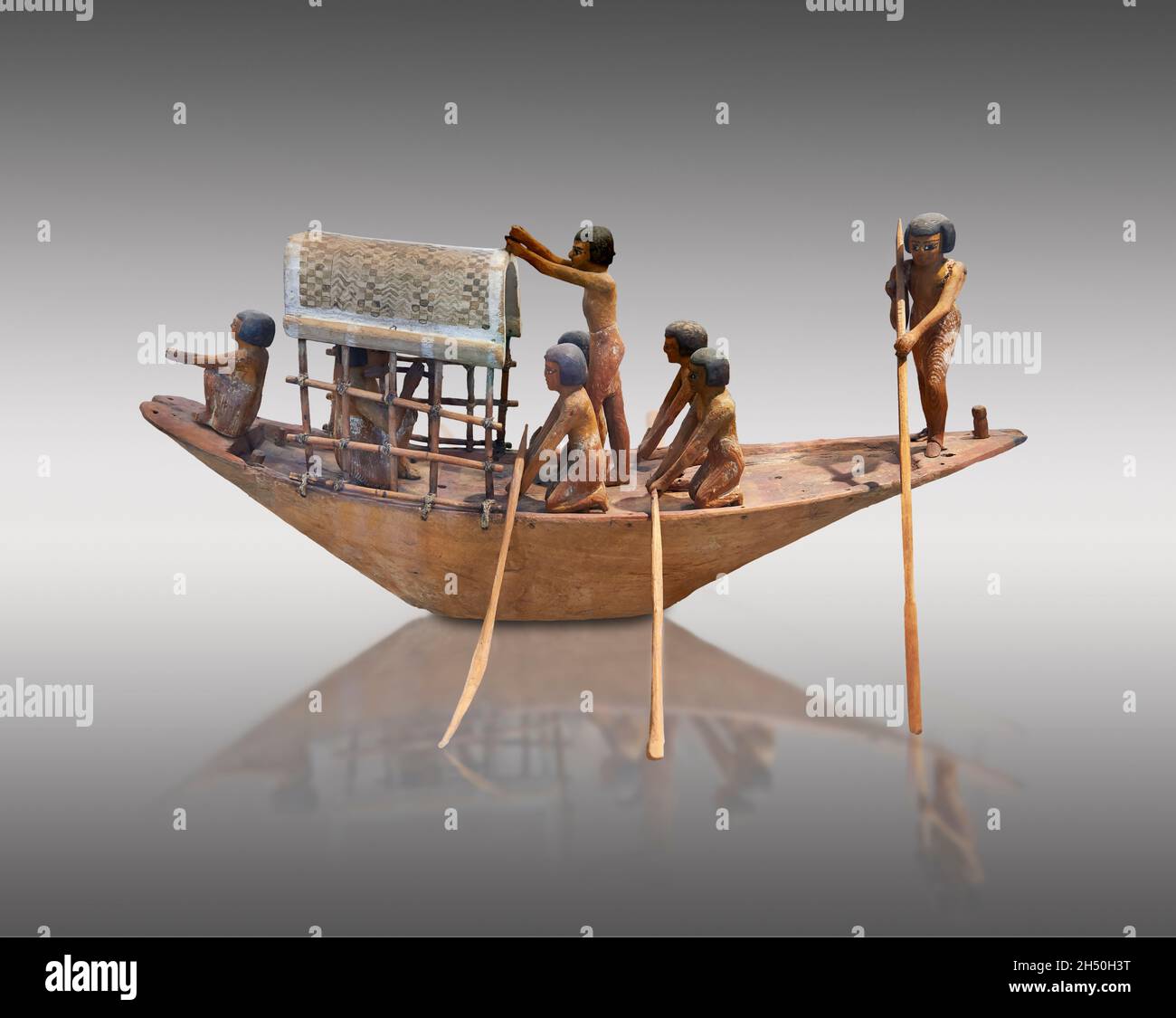 Modello di barca in legno egiziano, 2106 -1786 BC, Arcaico o periodo dinastico antico Museo del Louvre inv e 284 o N1616. Scena di navigazione barca dotata di WIT Foto Stock