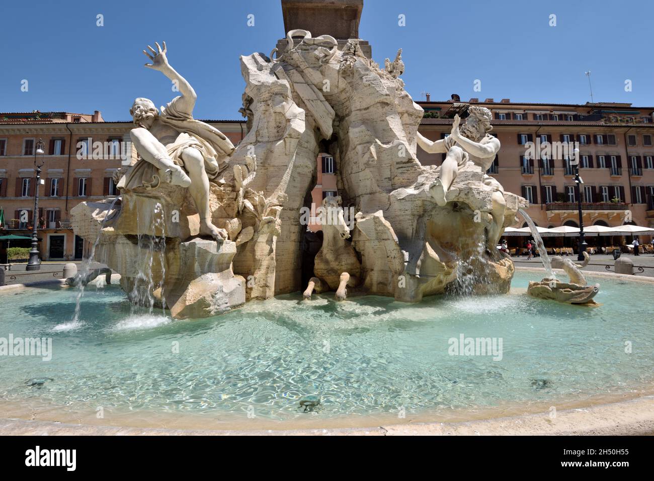 Fontana dei Quattro Fiumi, Piazza Navona, Roma, Italia Foto Stock