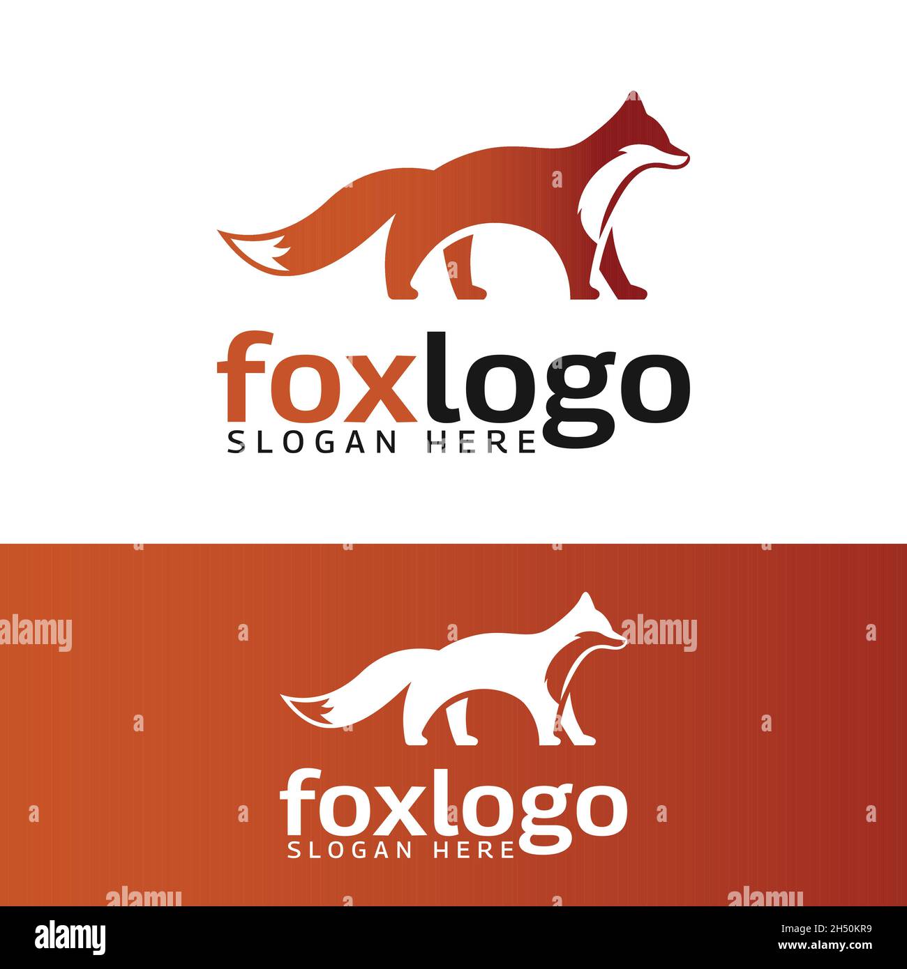 Modern Fox Silhouette in Orange Color Logo Design Template. Adatto per l'uso come mascotte per applicazioni digitali, marchi o logo aziendali. Illustrazione Vettoriale