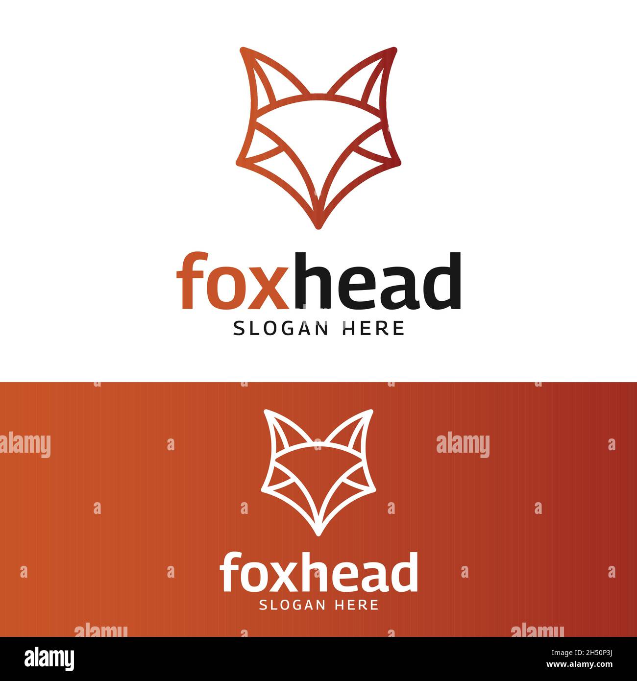 Modello di design con logo Simple Fox Head in stile Orange Line. Adatto per l'uso come mascotte per applicazioni digitali, marchi o logo aziendali. Illustrazione Vettoriale