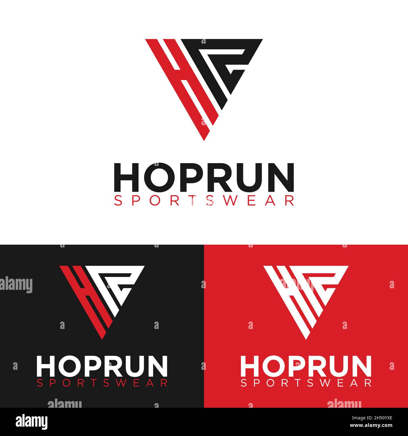 Modello di design con logo a triangolo H R HR iniziale lettera monogramma. Adatto per General Sports Fitness Construction Finance Company Business Corporate Illustrazione Vettoriale