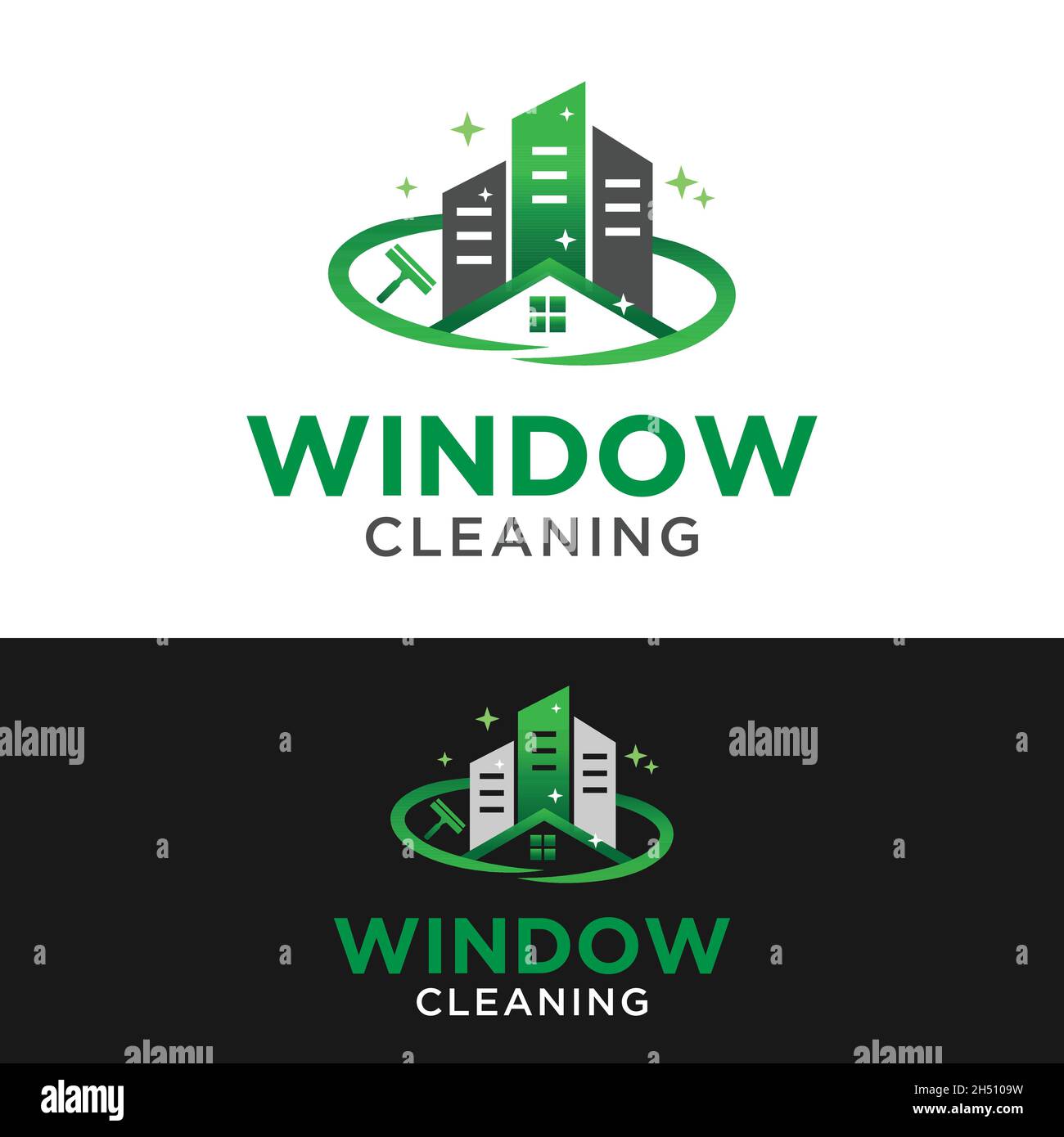 Modello di progettazione logo per la pulizia delle finestre. Adatto per Window Building House Cleaning Service Maintance Company Brand Business Corporate in Modern Flat. Illustrazione Vettoriale