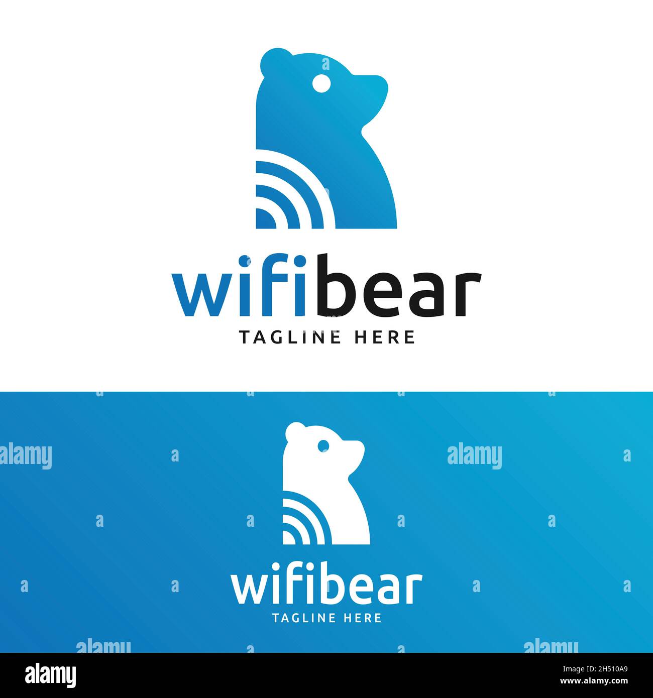 Modello di design con logo Wi-Fi Bear. Adatto per Technology Internet WiFi Provider App Business Brand Company Logo Design. Illustrazione Vettoriale