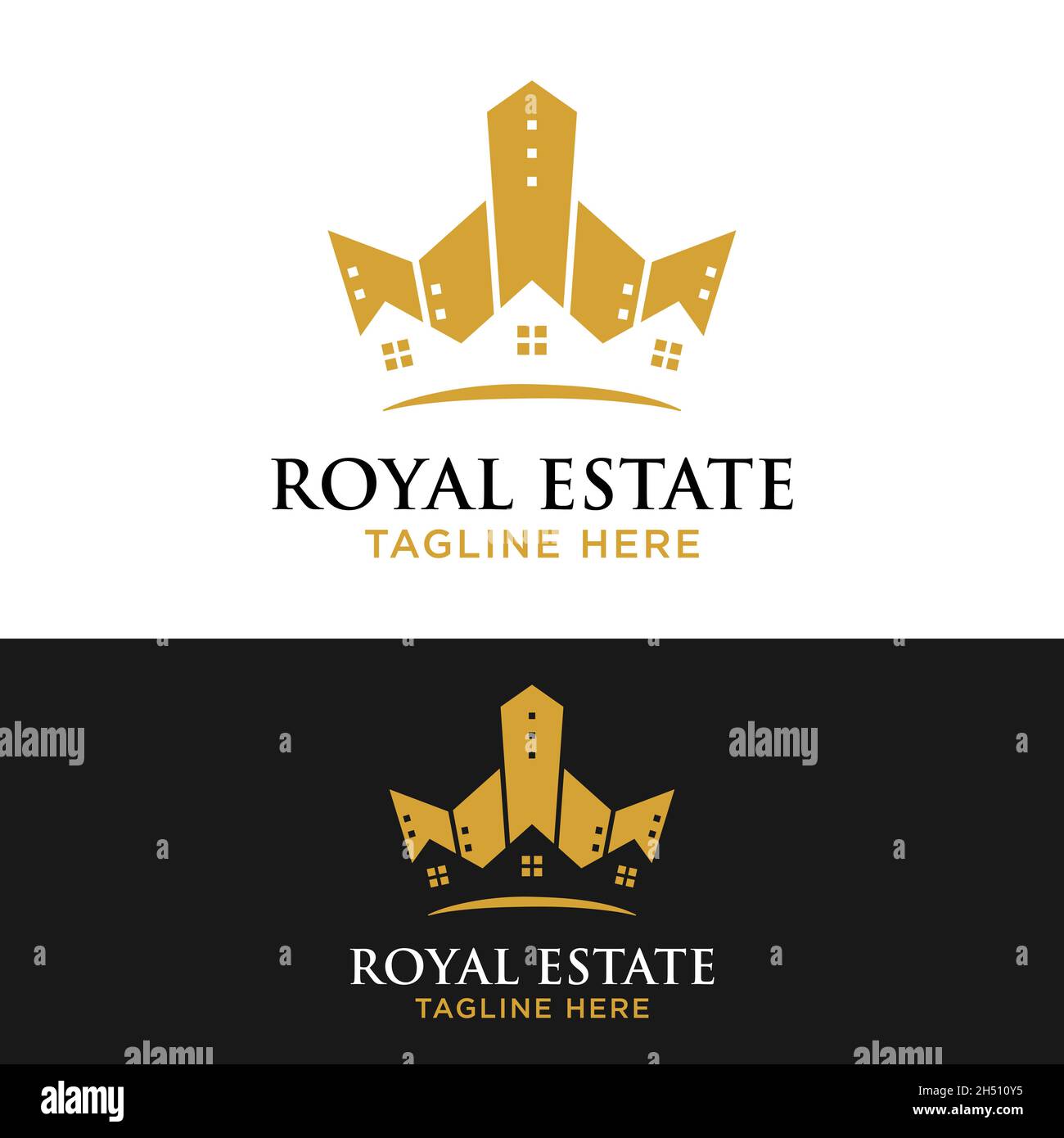Crown Building per Royal Estate Logo Design Template. Adatto per Real Estate Realty Realtor Properties ipoteca costruzione sviluppo ecc. Illustrazione Vettoriale