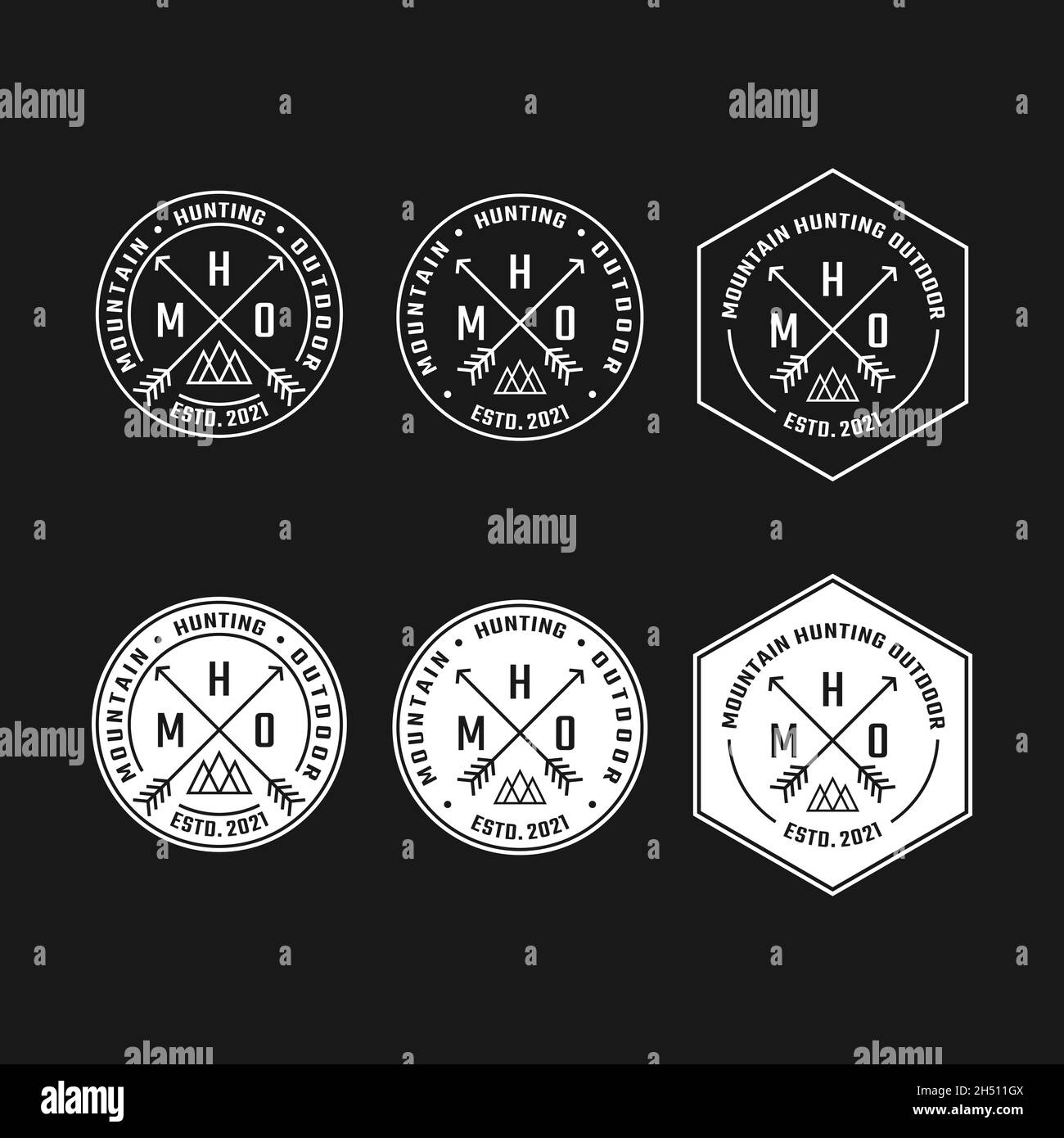 Croce X Arrows montagna per Avventura Outdoor Escursionismo Campeggio Caccia Sport Equipel Business Brand Community Club Classic unico Hipster retro. Illustrazione Vettoriale