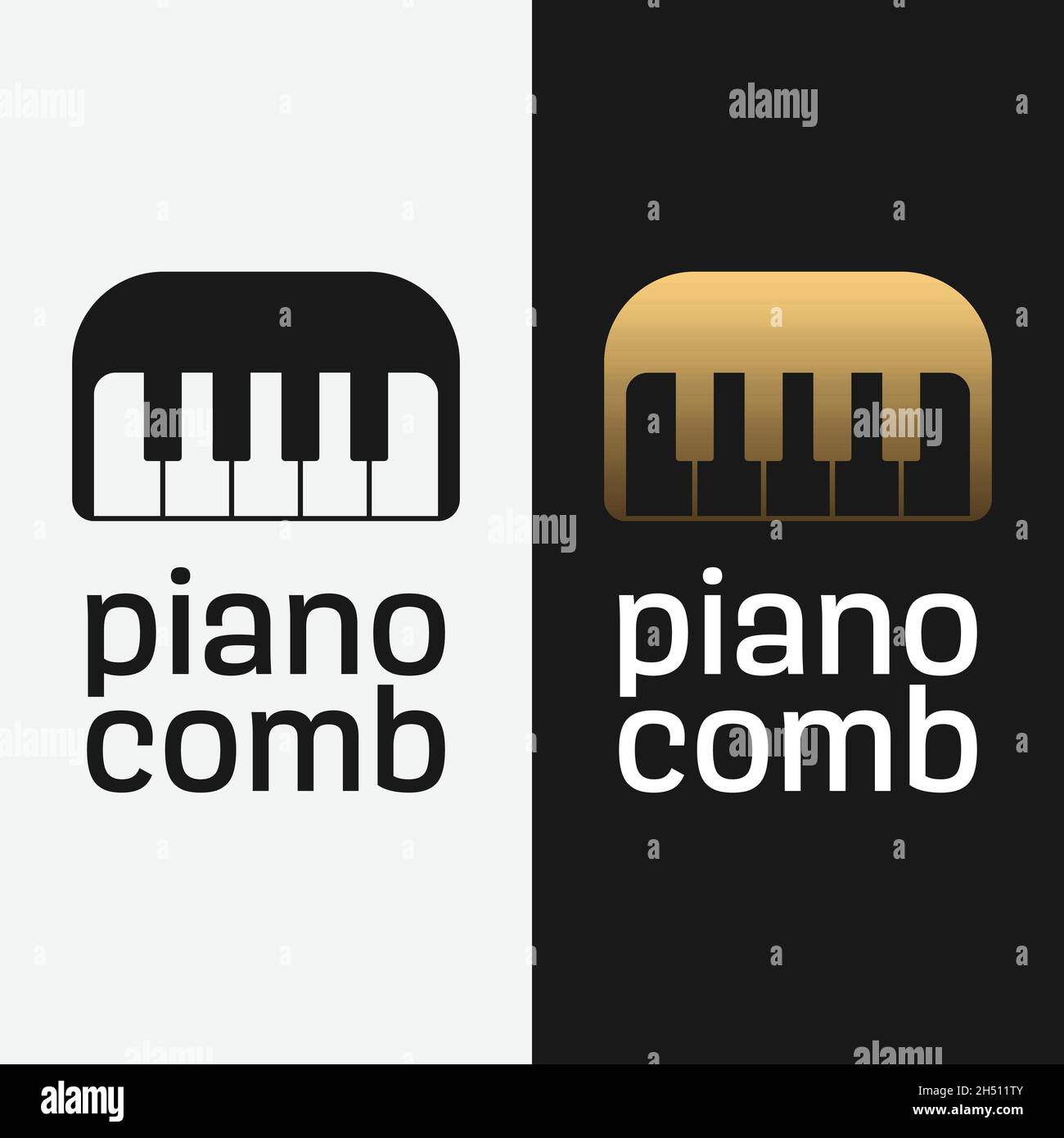 Modello di design con logo piano Comb. Adatto per Musical Musician Fashion Barber Shop Salon Studio Recording Label Business Brand Company etc. Illustrazione Vettoriale