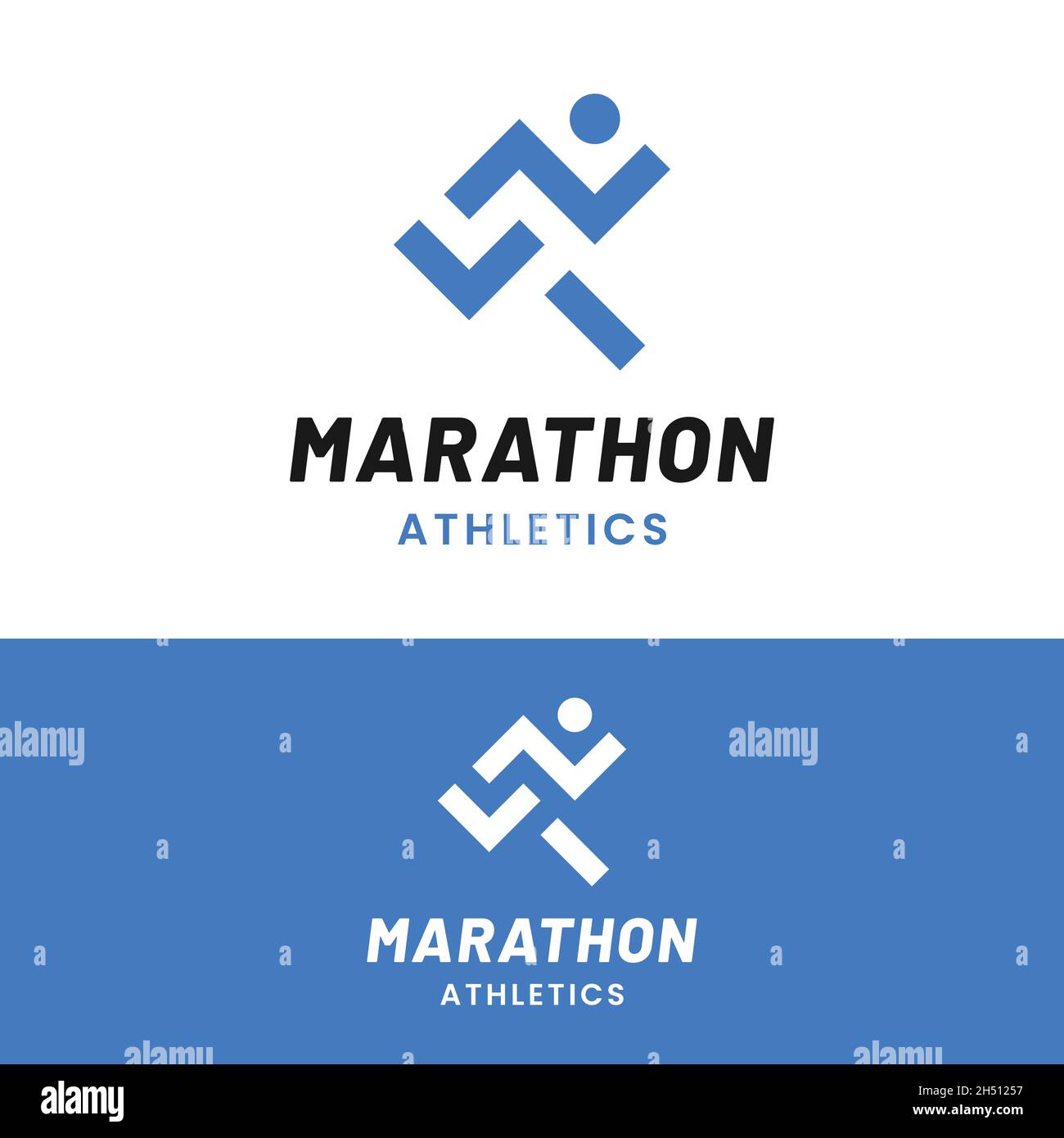 Semplice modello minimal Marathon running jogging Logo Design. Adatto per eventi sportivi Fitness palestra Athlete Apparel Trainer Shop Business Company etc. Illustrazione Vettoriale
