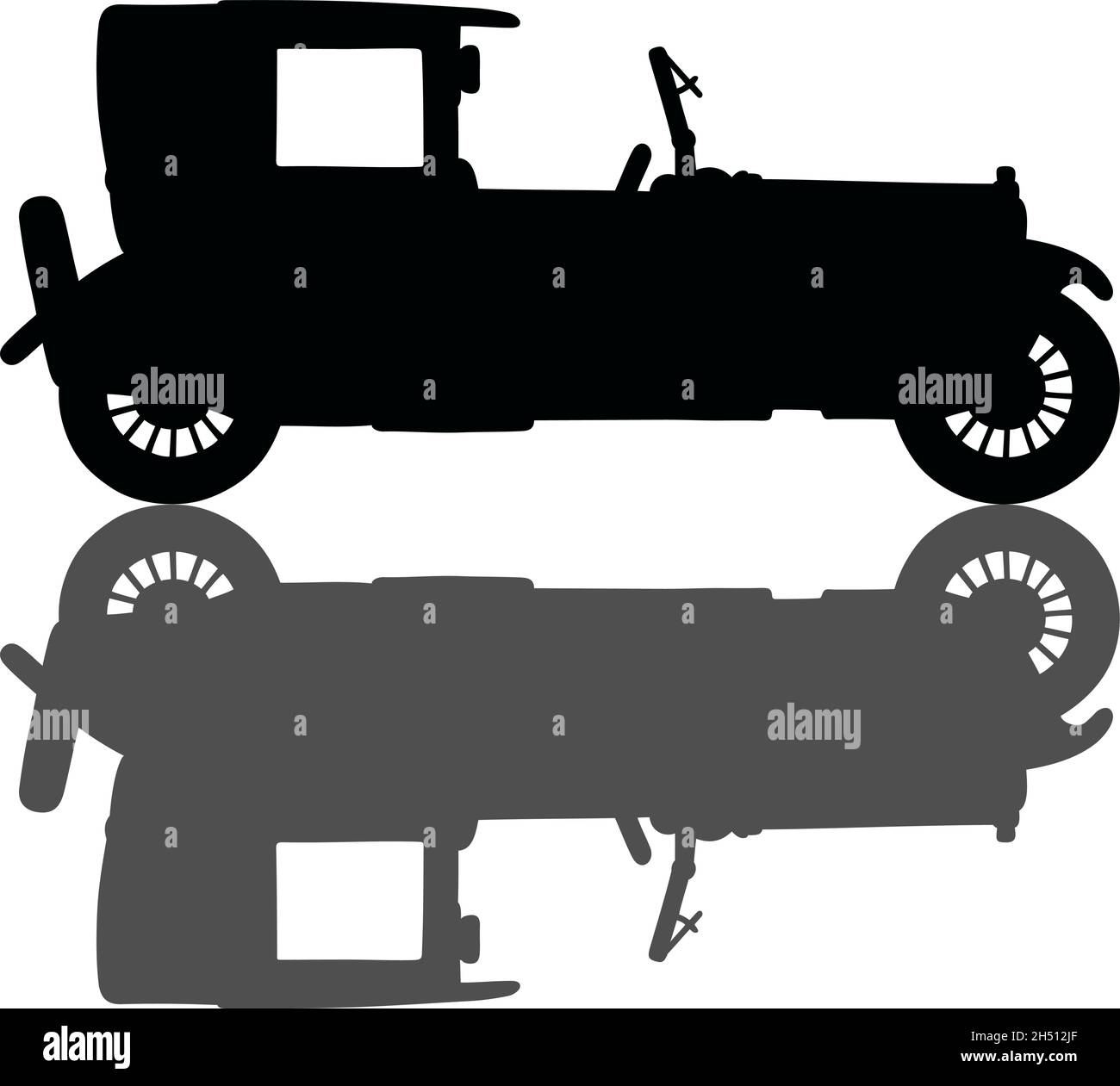 Disegno a mano di una silhouette nera di una limousine vintage con un'ombra Illustrazione Vettoriale